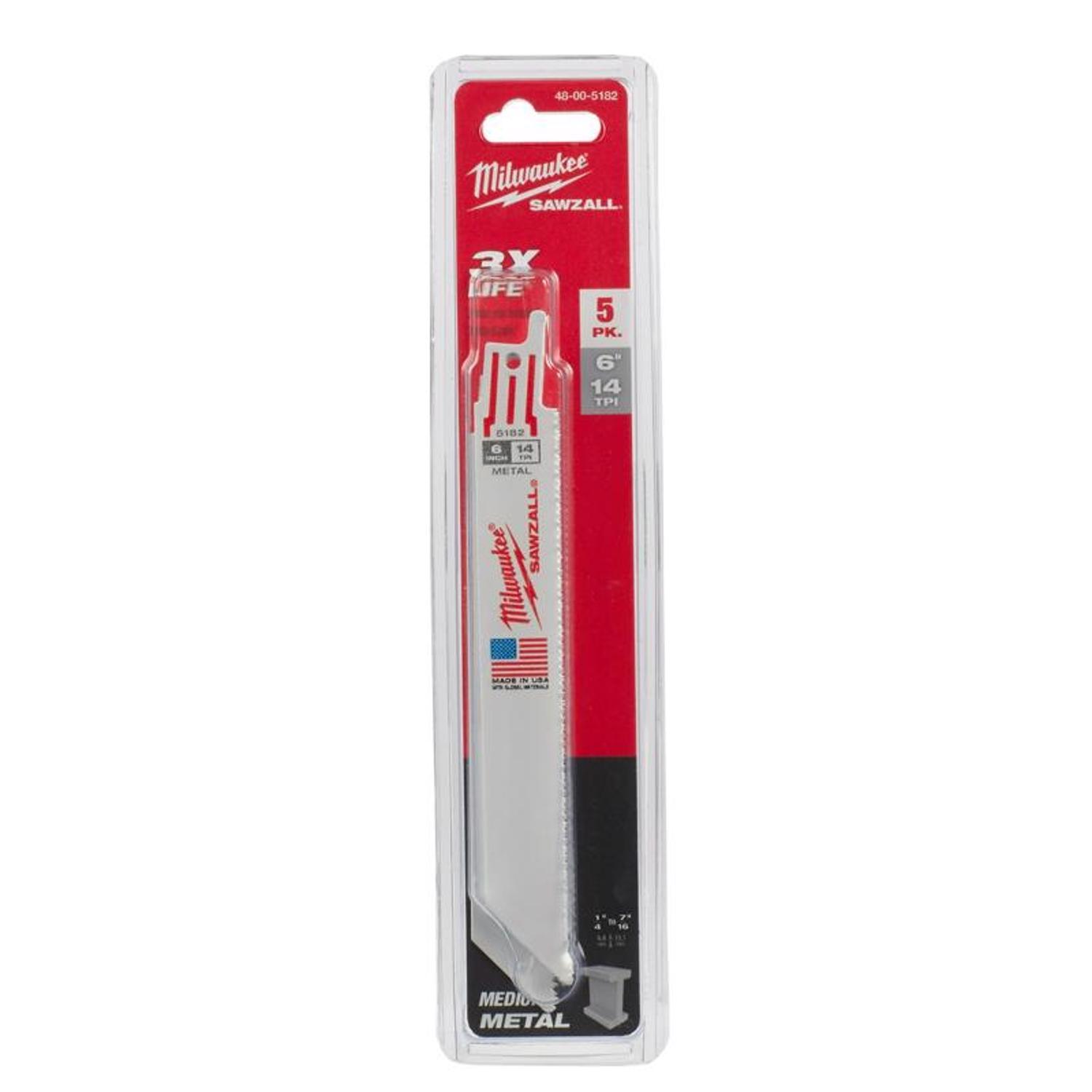 Milwaukee Sawzall 6 in. Bi-Metal Double Duty Upgrade Reciprocating Saw Blade 14 TPI 5 pk
