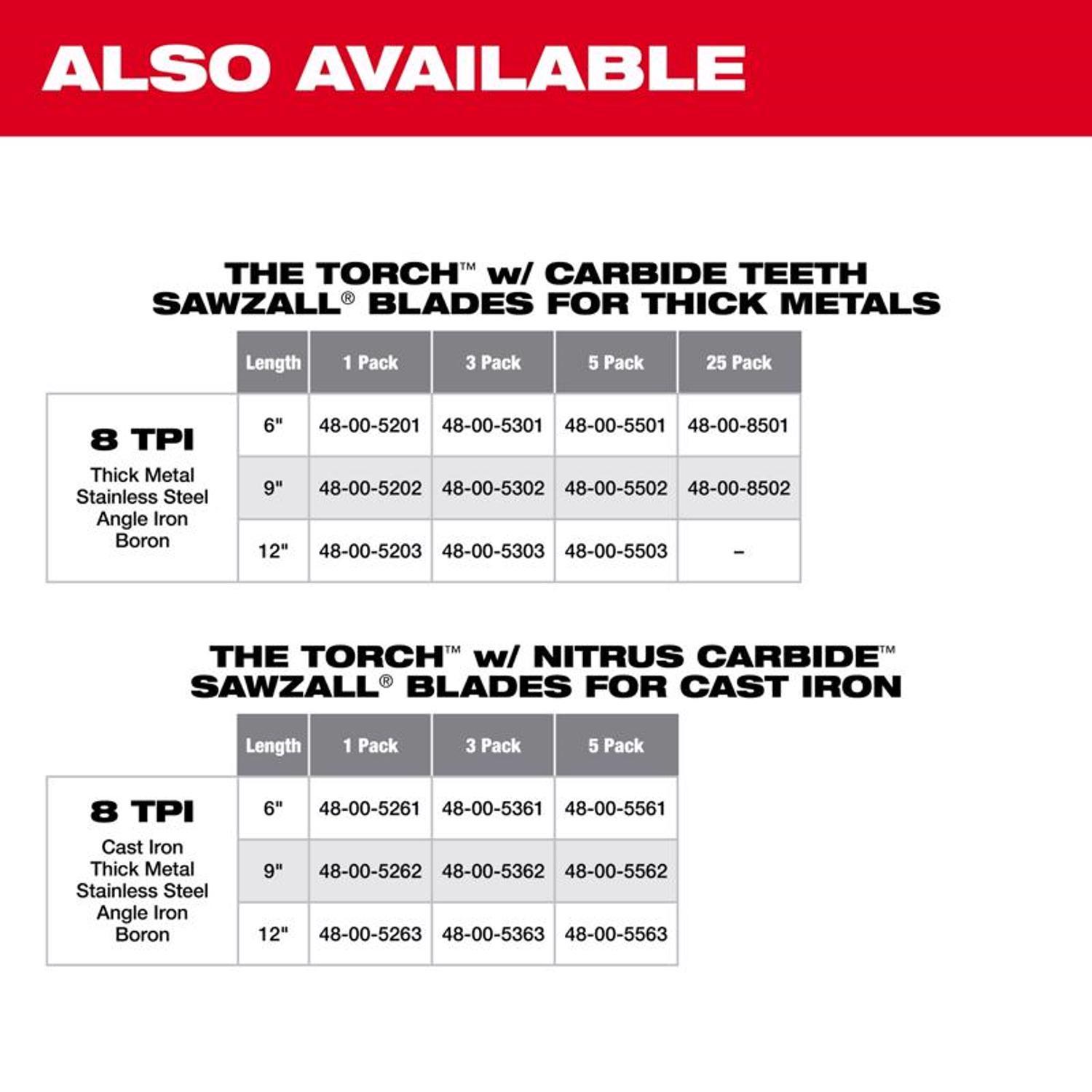 Milwaukee Torch 9 in. Carbide Thick Metal Reciprocating Saw Blade 8 TPI 1 pk