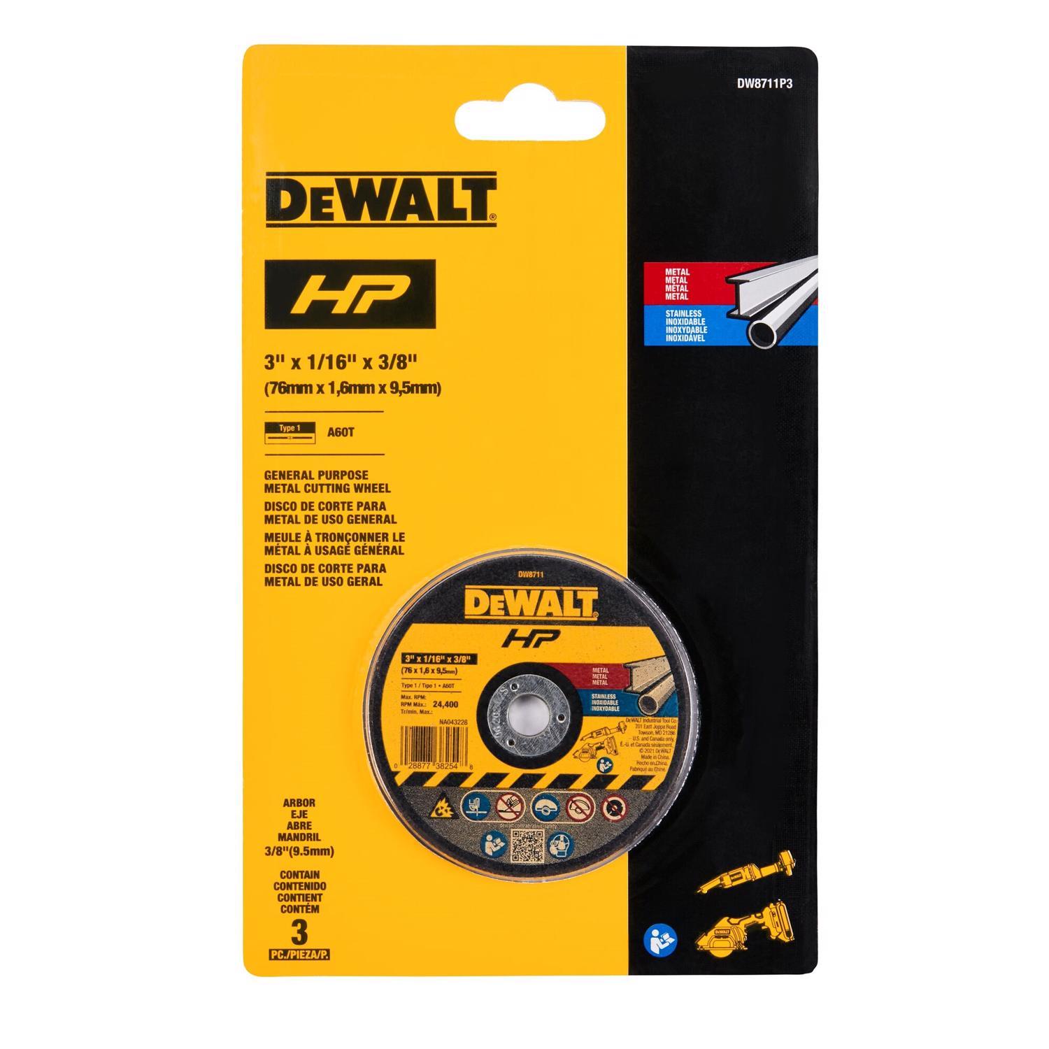DeWalt 3 in. D X 3/8 in. X 1/16 in. thick Aluminum Oxide Bonded Cut-Off Wheel Kit 3 pk
