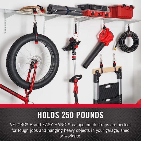 VELCRO Brand 24 in. x 1-1/4 in. Easy Hang Cin. Strap, Bundling Strap with Carabiner in Black Hook and Loop (1-Pack)