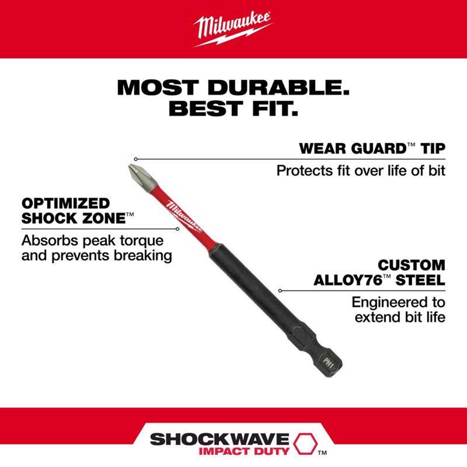 Milwaukee Shockwave Phillips #2 X 3-1/2 in. L Impact Power Bit Steel 1 pc