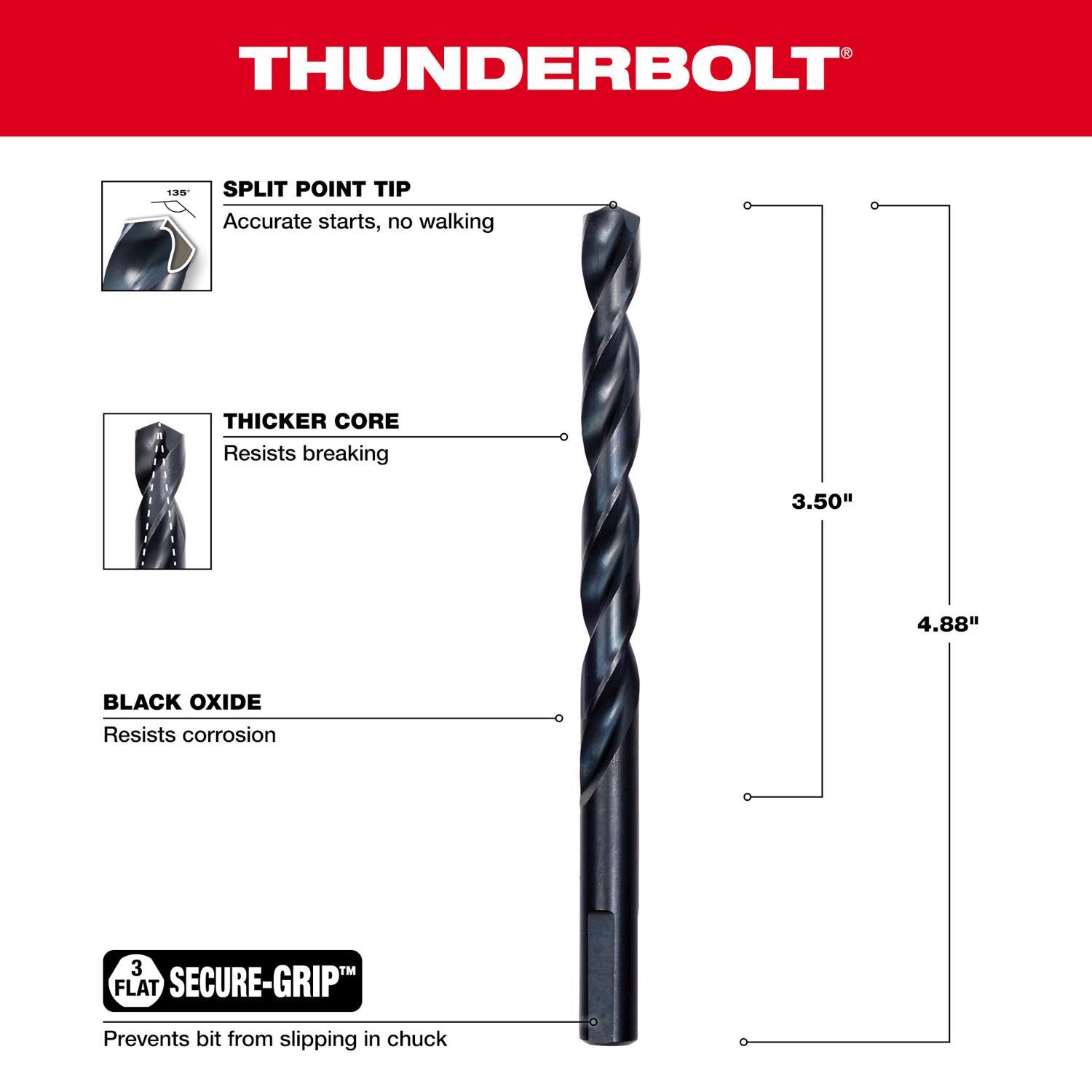 Milwaukee Thunderbolt 23/64 in. X 4-7/8 in. L Black Oxide Drill Bit 3-Flat Shank 1 pc