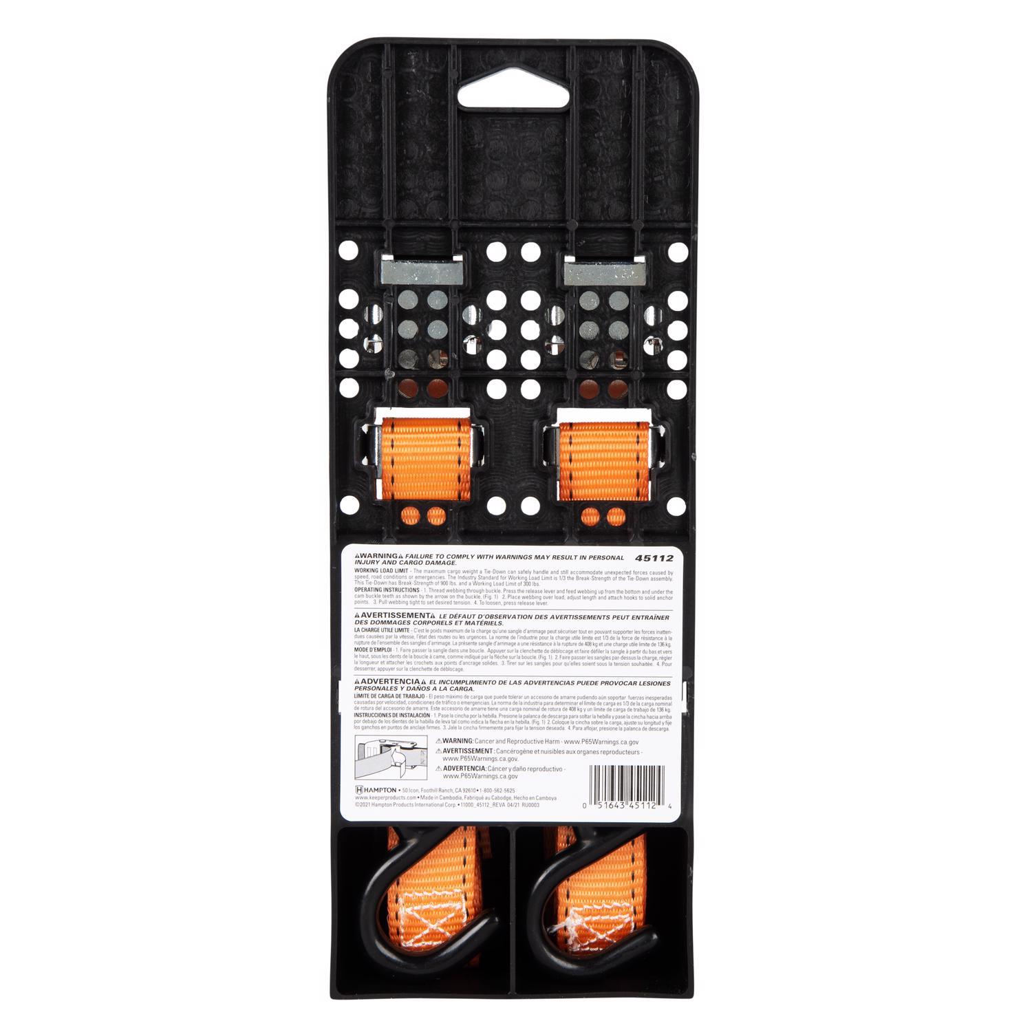 Keeper 1 in. W X 10 ft. L Orange Tie Down 300 lb 2 pk