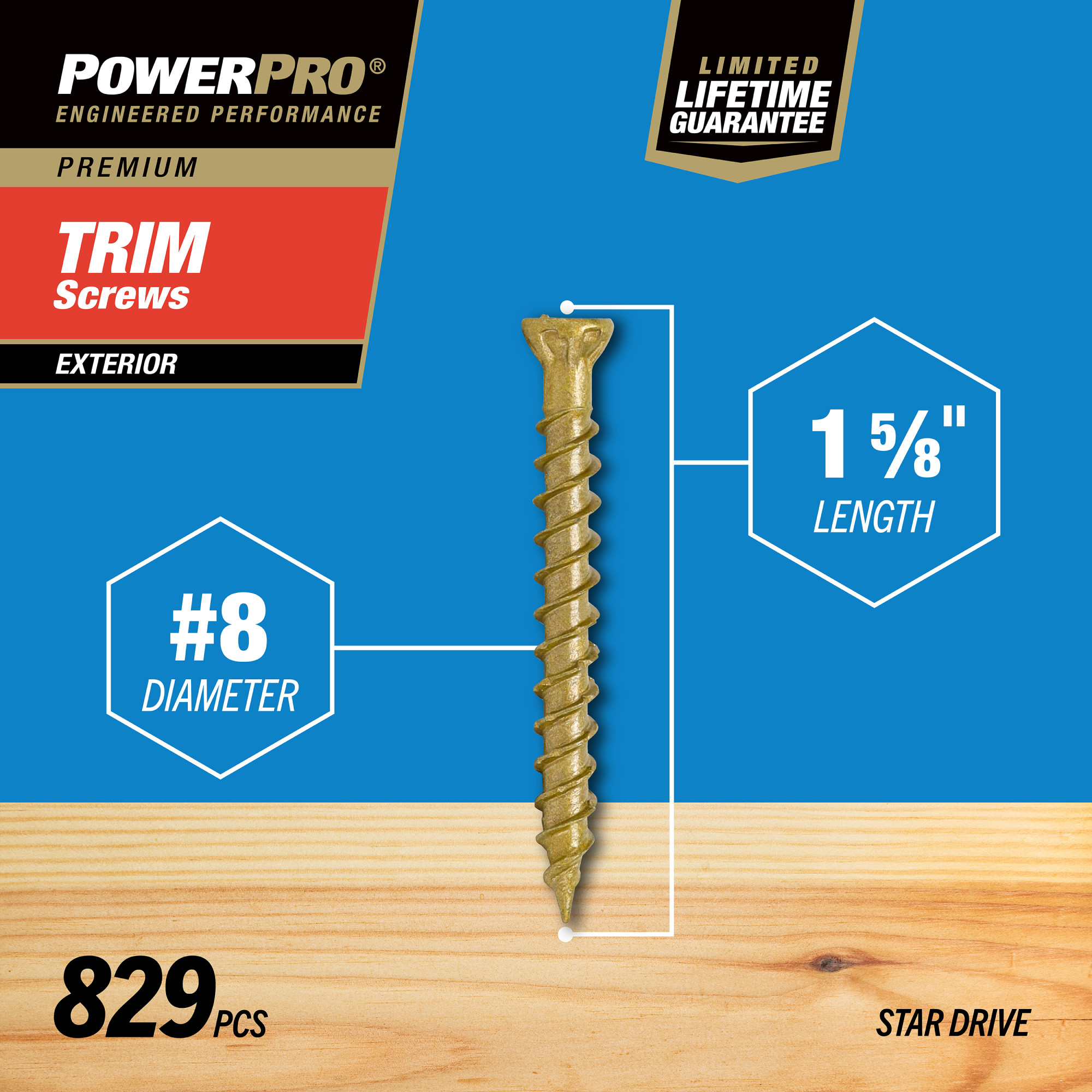 Power Pro&reg; Premium Bronze Exterior Trim Screws (#8 x 1-5/8 in.) - 829 pc
