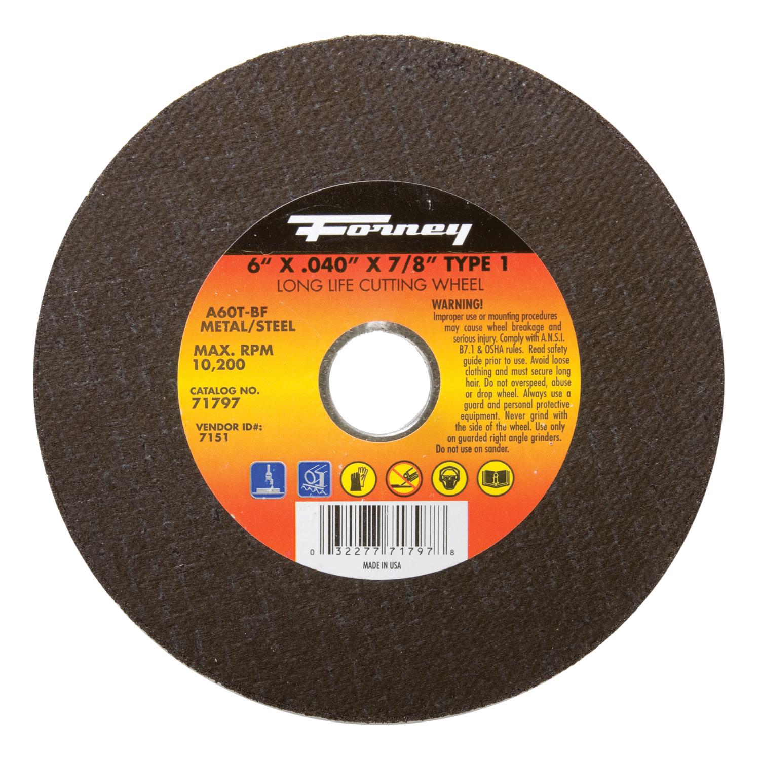 Forney 6 in. D X 7/8 in. X.040 in. thick Aluminum Oxide Metal Cut-Off Wheel 1 pc