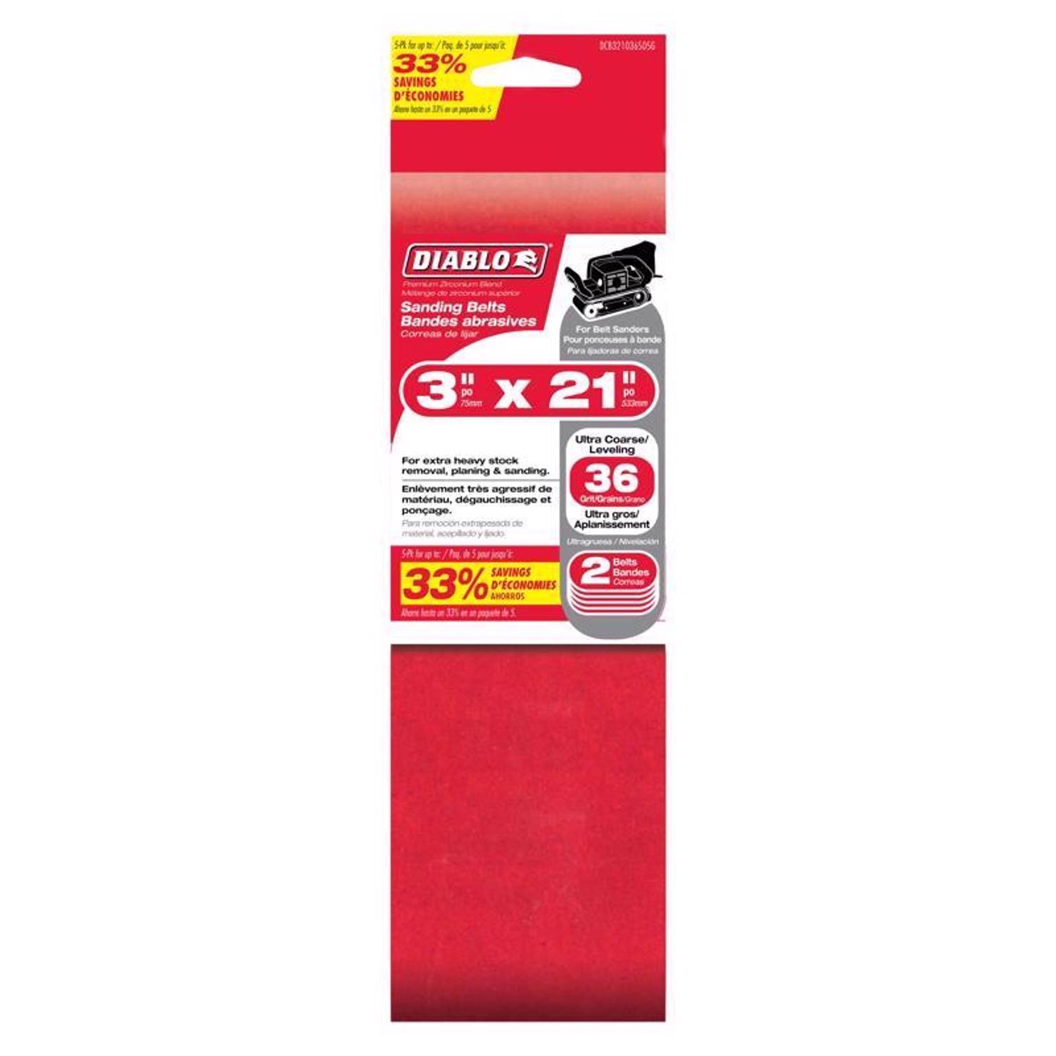 Diablo 21 in. L X 3 in. W Premium Zirconium Blend Sanding Belt 80 Grit Medium 2 pk