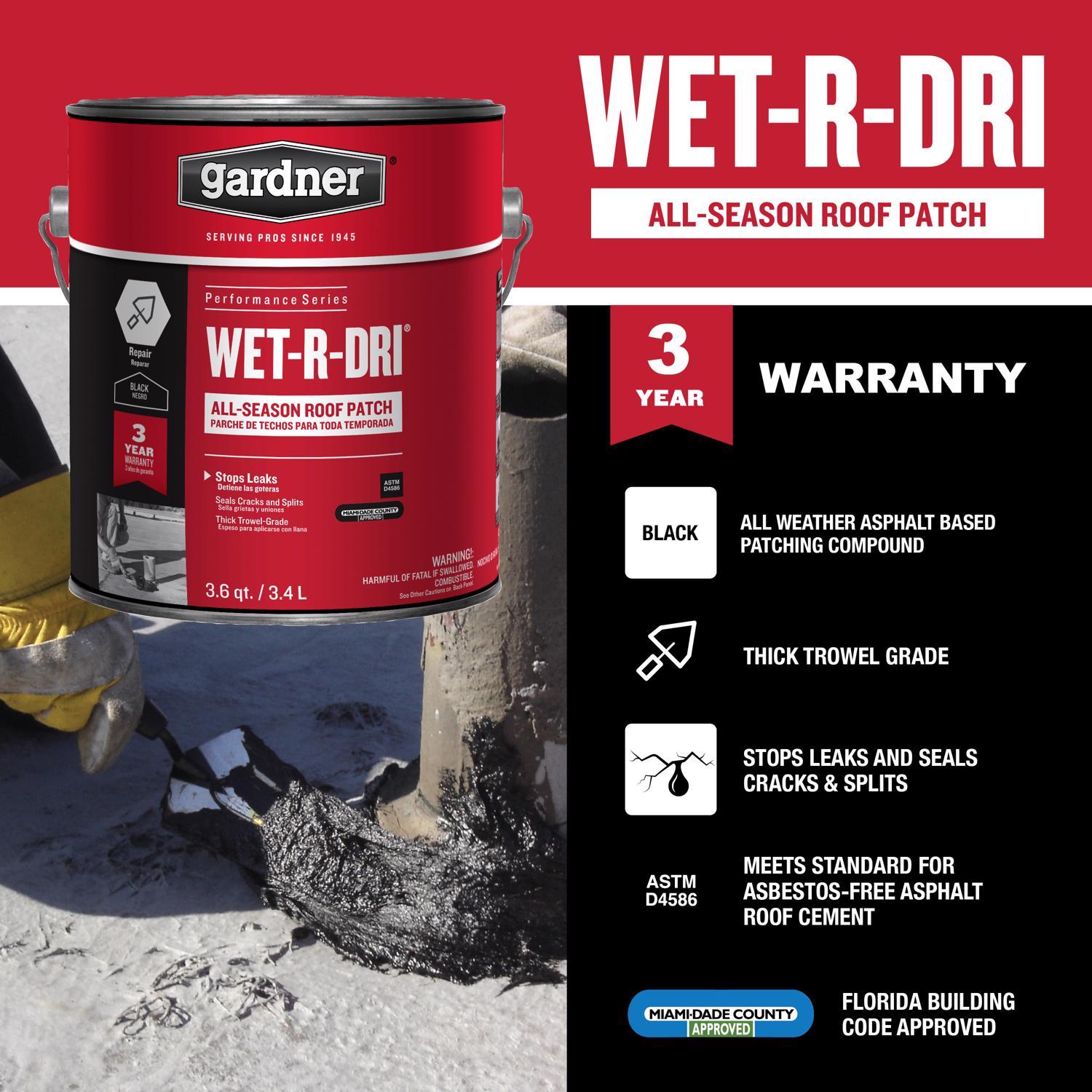 Gardner WET-R_DRI Gloss Black Patching Cement All-Weather Roof Cement 3.6 qt. cap.