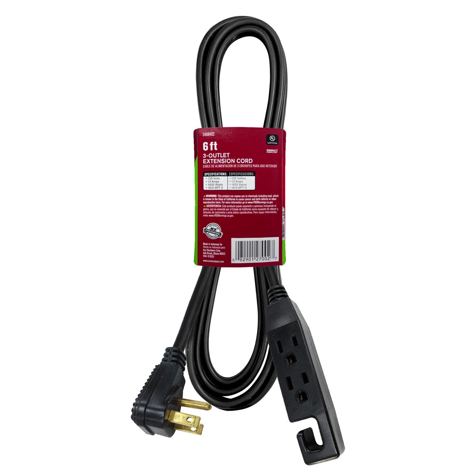 Ace Indoor 6 ft. L Black Extension Cord 16/3 SPT-3