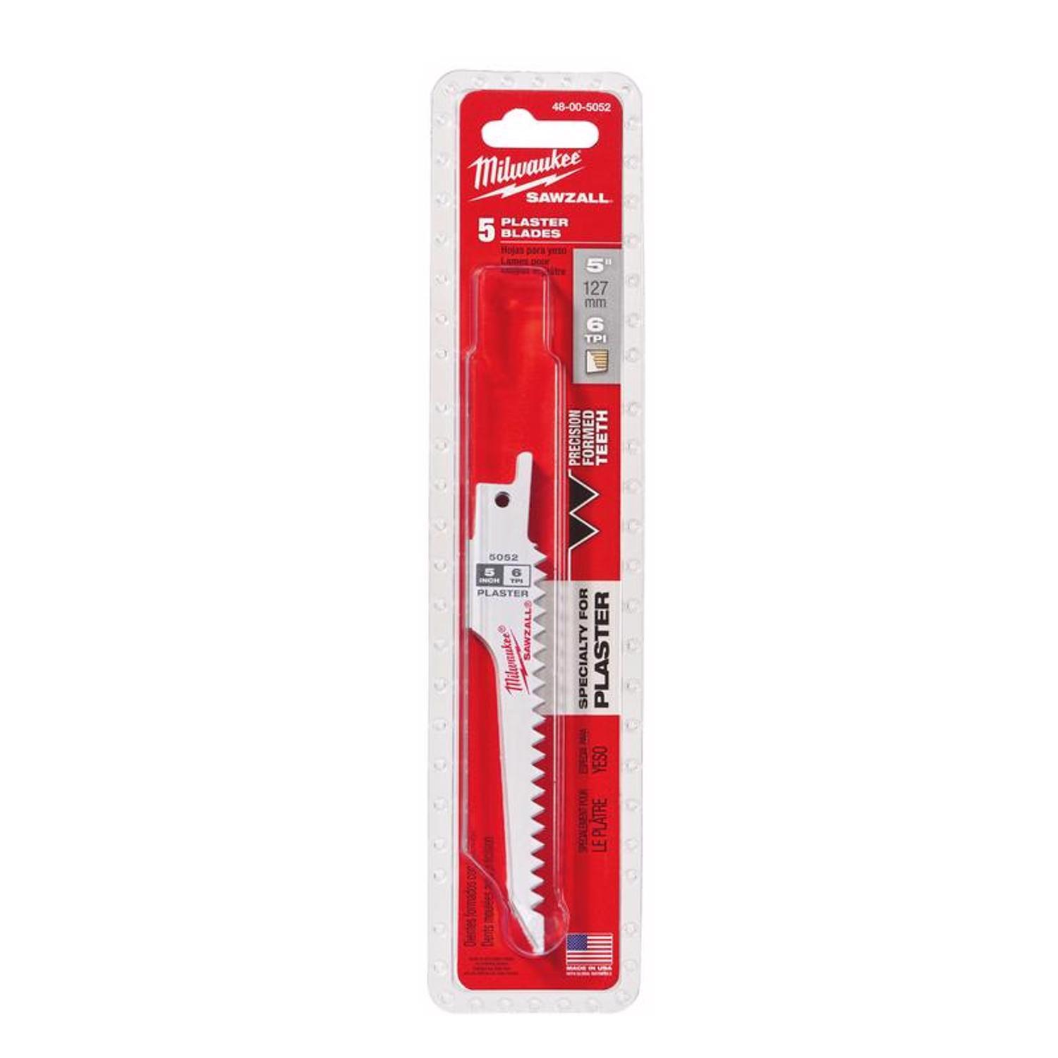 Milwaukee Sawzall 5 in. Bi-Metal Plaster Reciprocating Saw Blade 6 TPI 5 pk