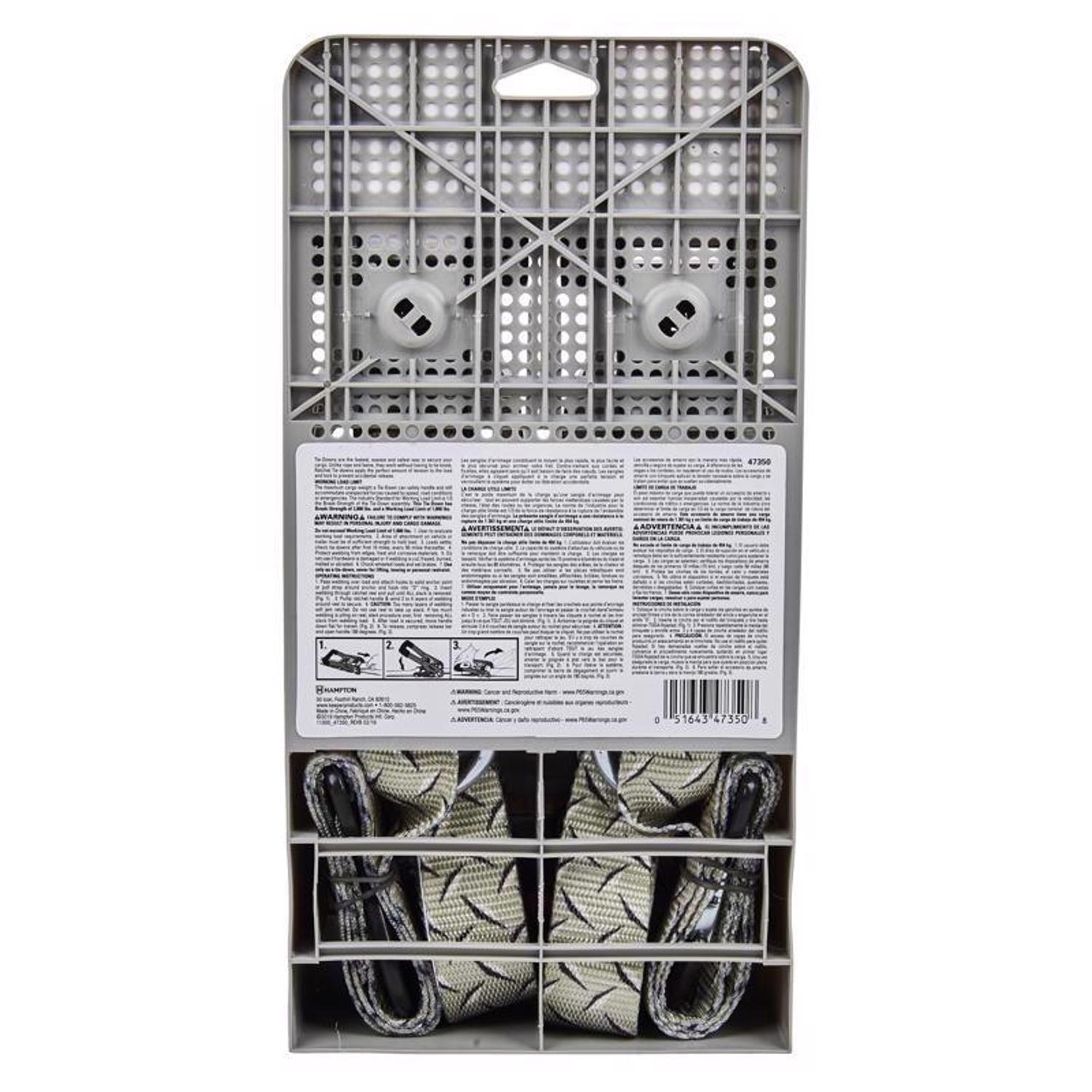 Keeper 1.25 in. W X 8 ft. L Gray Tie Down w/Ratchet 1000 lb 2 pk