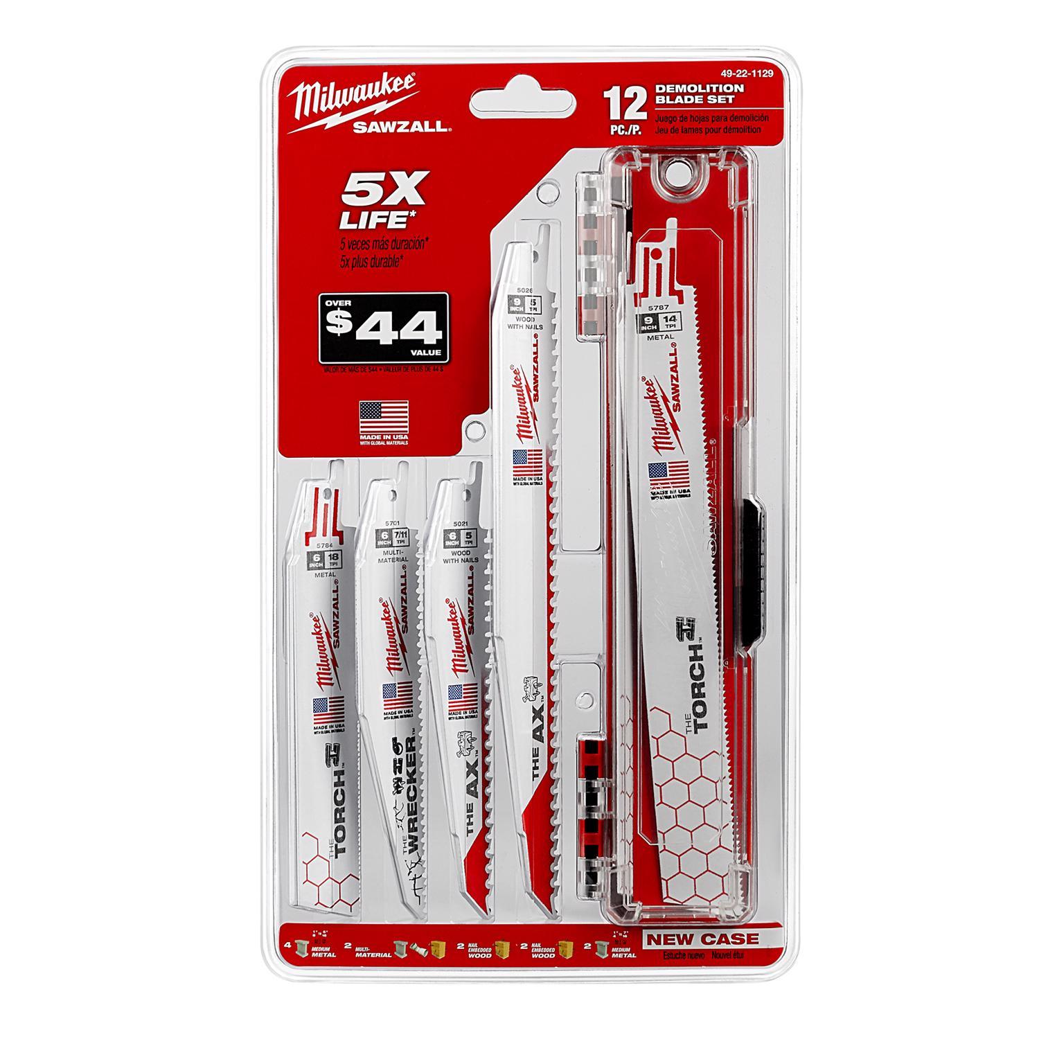 Milwaukee Sawzall 6 and 9 in. Bi-Metal Demolition Reciprocating Saw Blade Set Multi TPI 12 pk