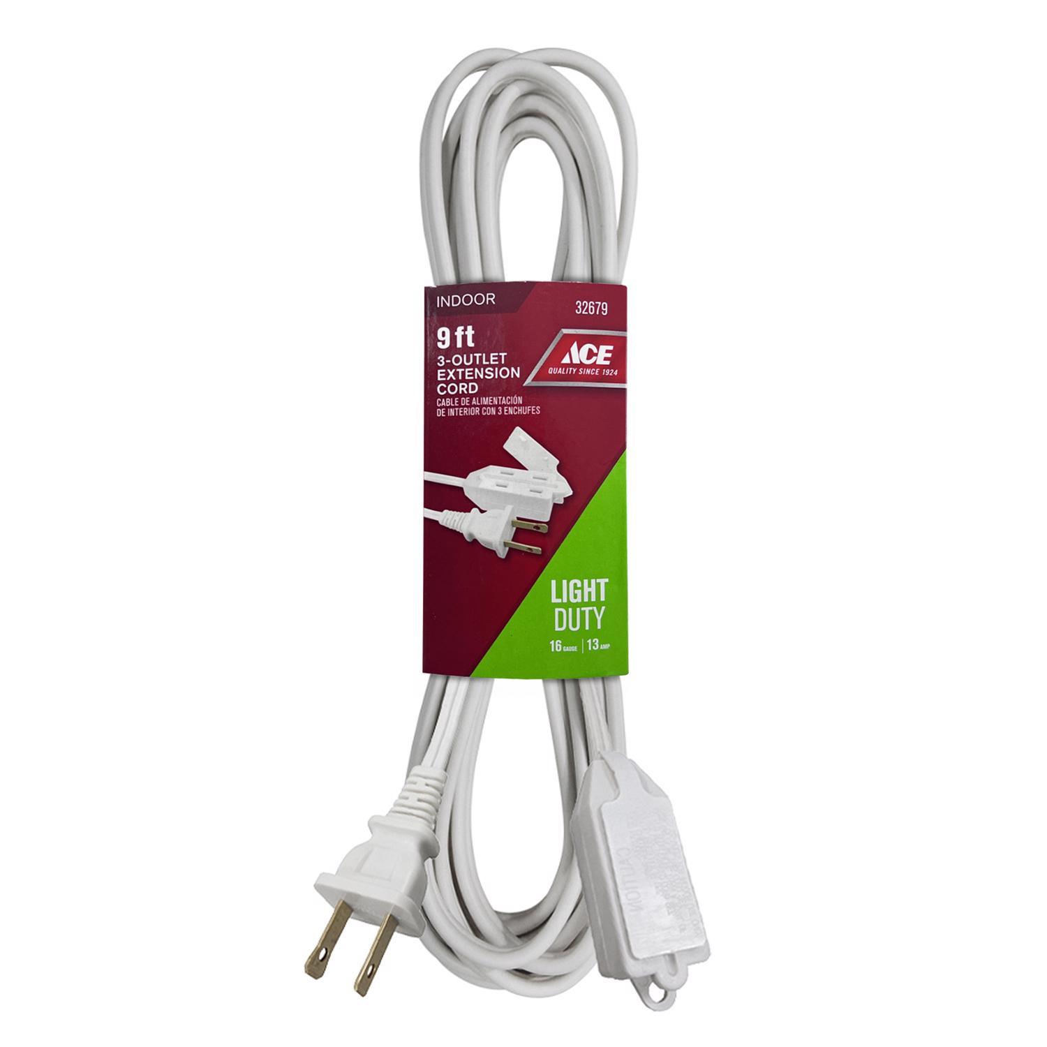 Ace Indoor 9 ft. L White Extension Cord 16/2 SPT-2