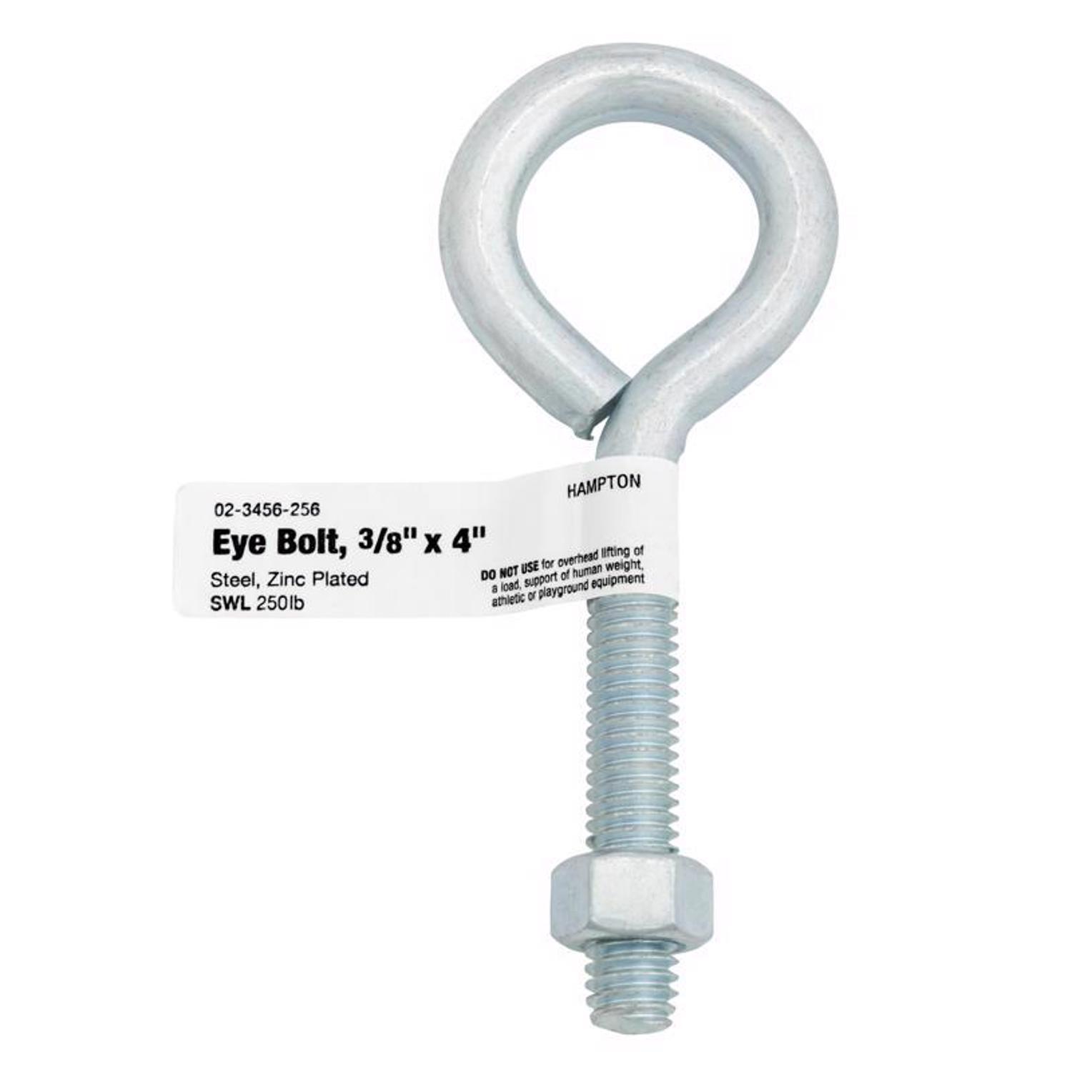 Hampton 3/8 in. X 4 in. L Zinc-Plated Steel Eyebolt with Nut Nut Included