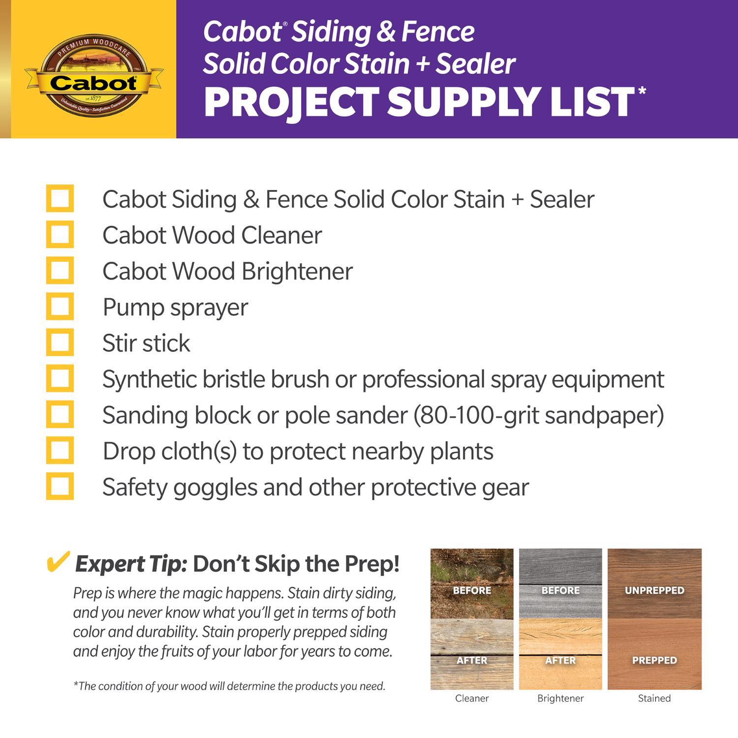 Cabot Solid Tintable 0801 White Base Water-Based Acrylic Solid Color Acrylic Deck Stain 1 Gallon