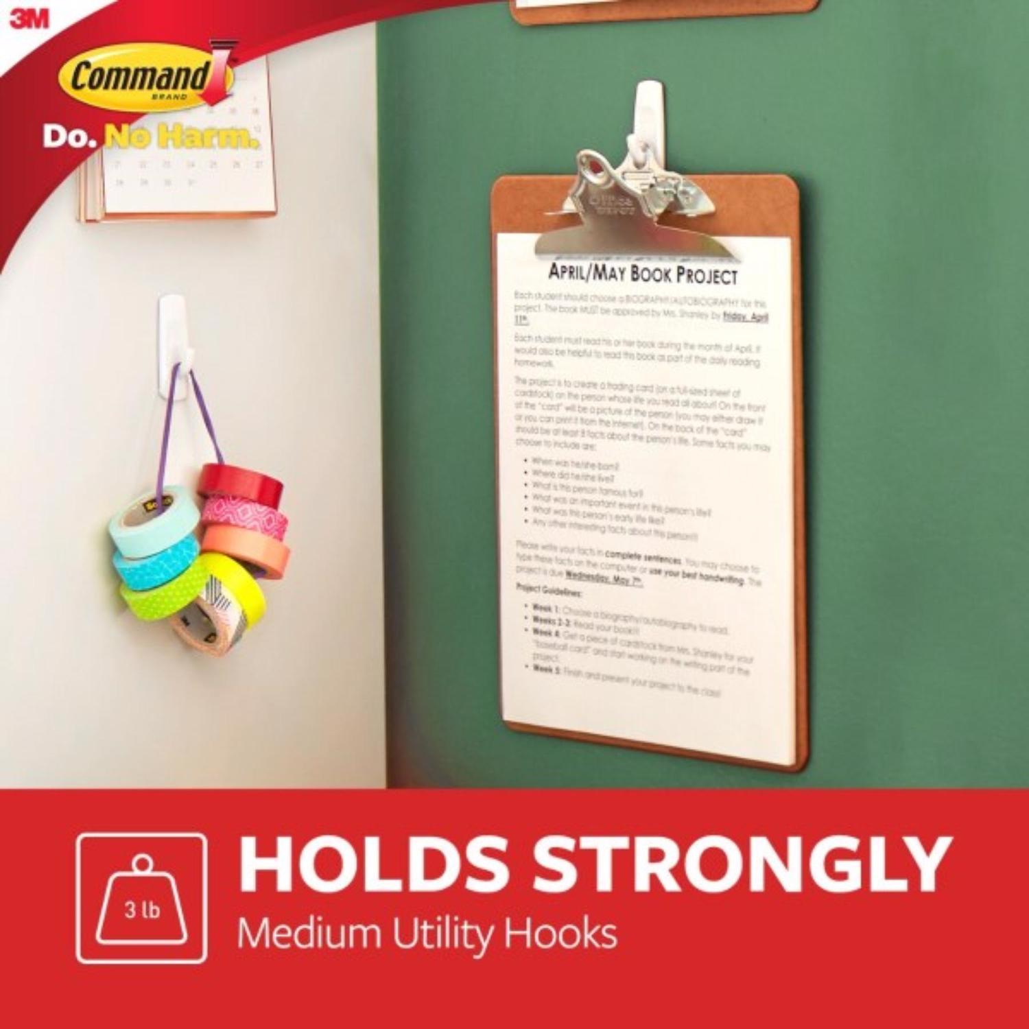 3M Command Medium Plastic Hook 3 in. L 6 pk