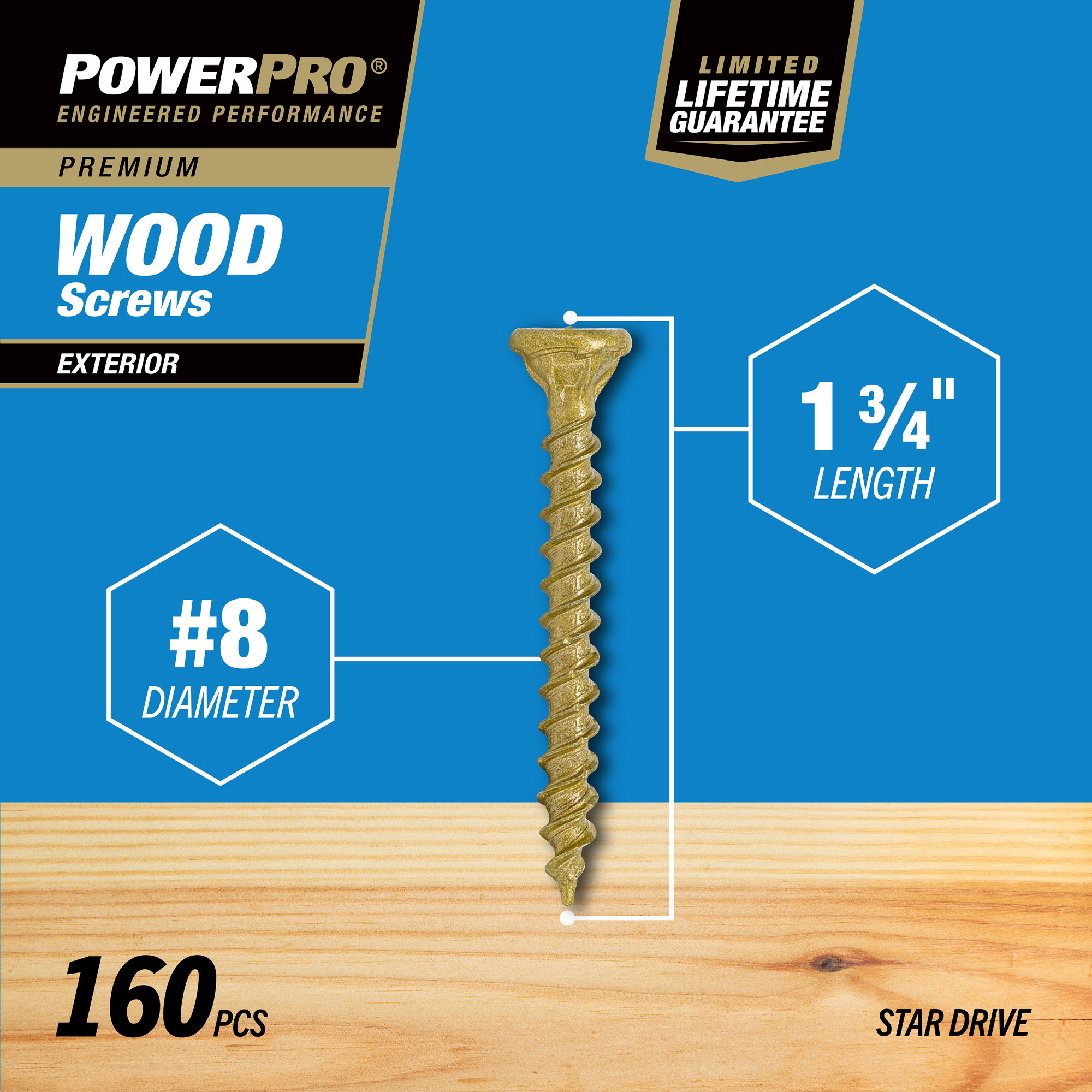 Power Pro Premium Exterior Wood Screws (#8 x 1-3/4 in.) - 160 pc