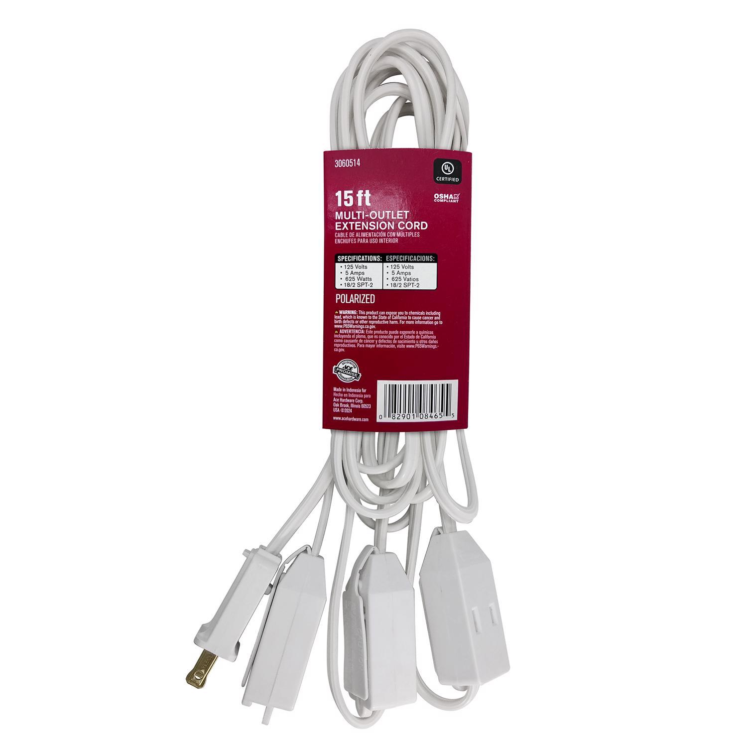 Ace Indoor 15 ft. L White Extension Cord 18/2 SPT-2