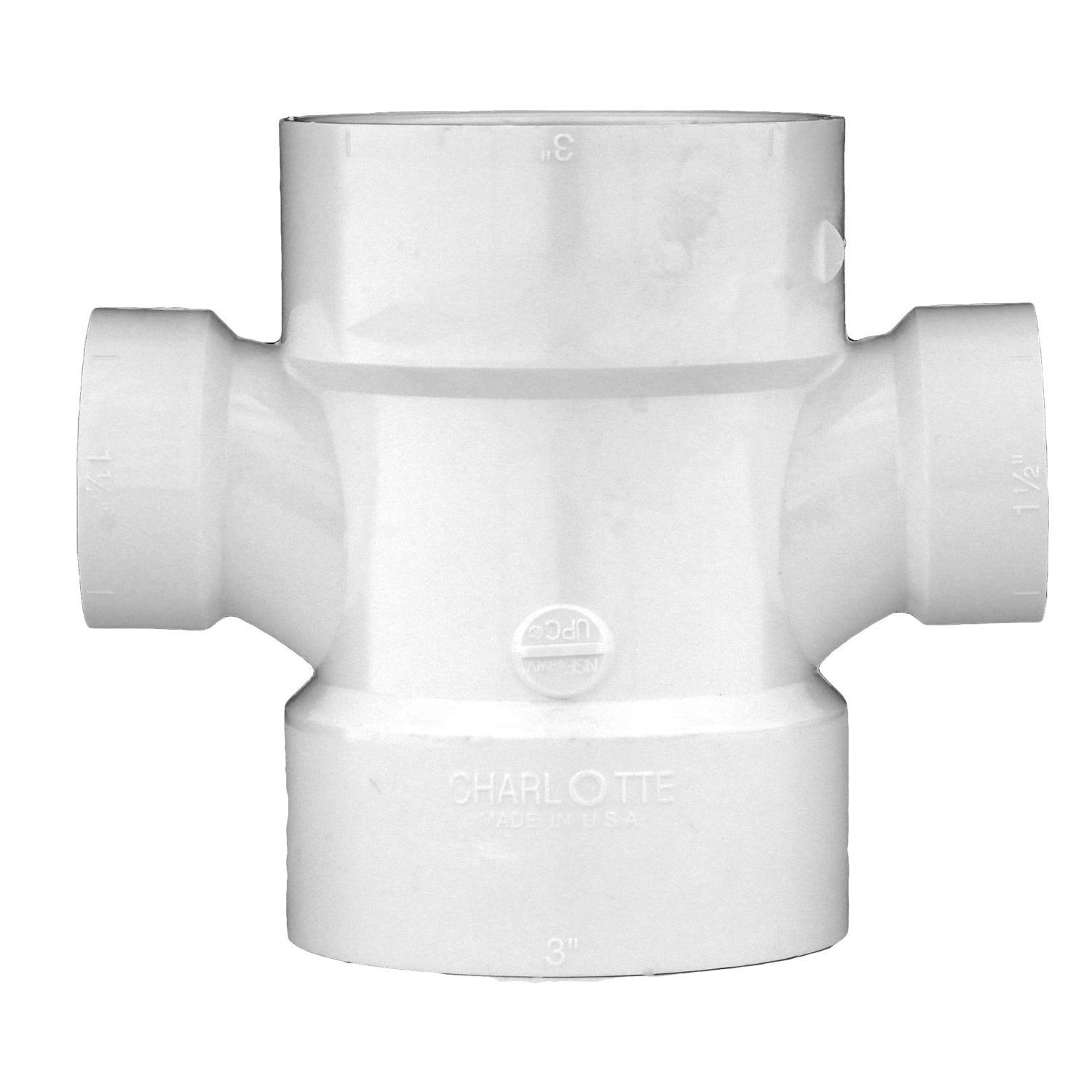 Charlotte Pipe Schedule 40 3 in. Hub X 3 in. D Hub PVC Sanitary Tee 1 pk