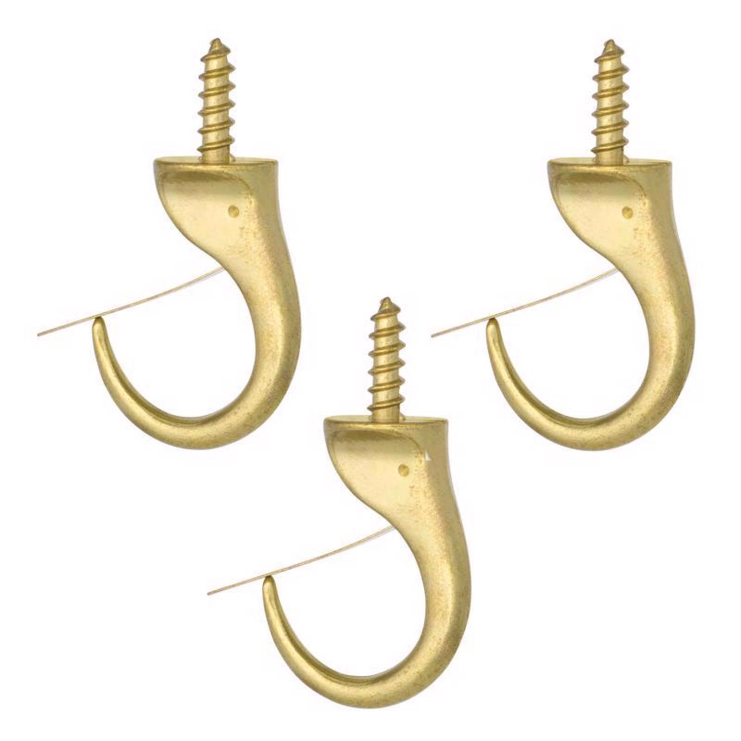 Ace Small Polished Brass Brass Steel 1.9375 in. L Cup Hook 25 lb 3 pk