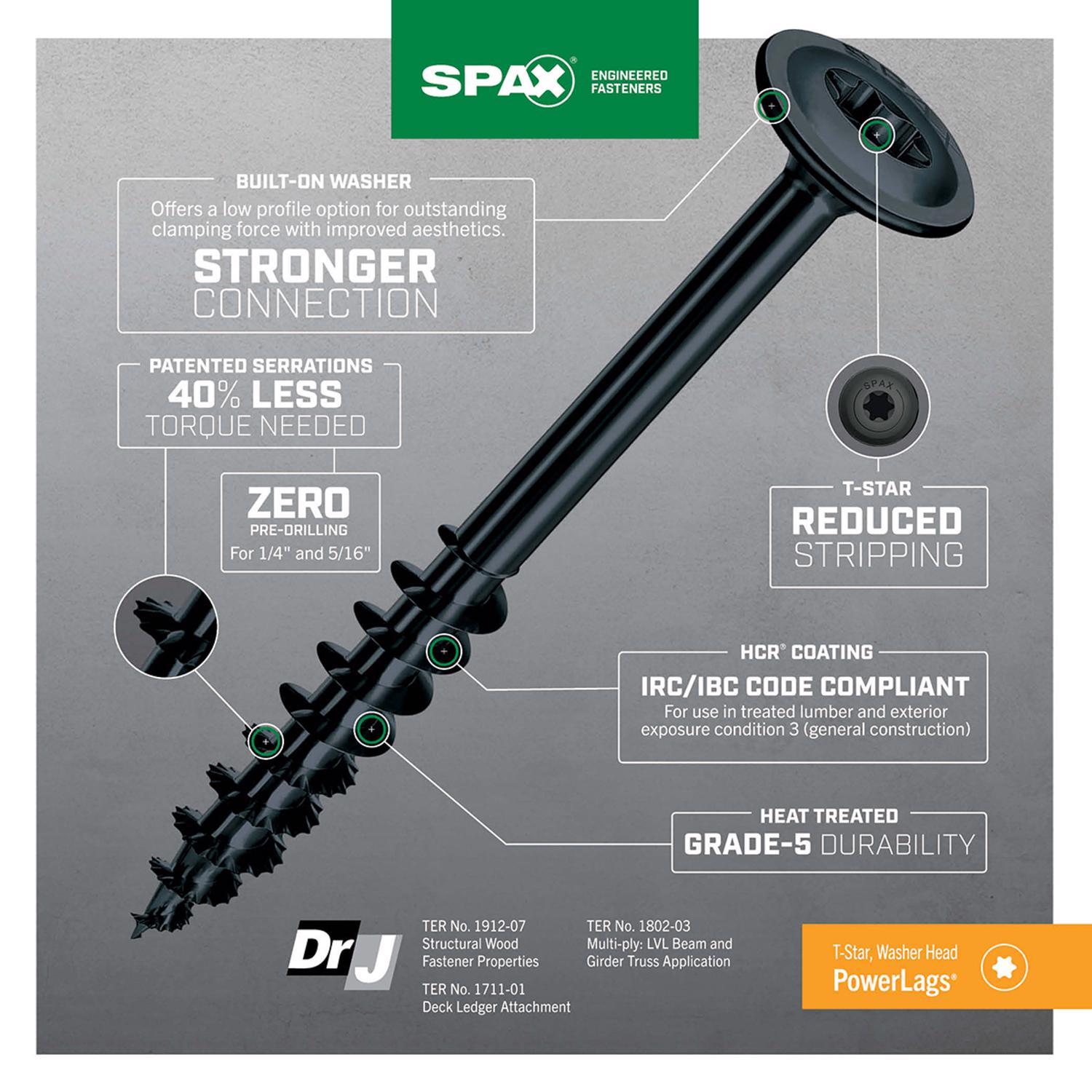 SPAX PowerLags 5/16 in. in. X 4 in. L T-40 Washer Head Serrated Structural Screws