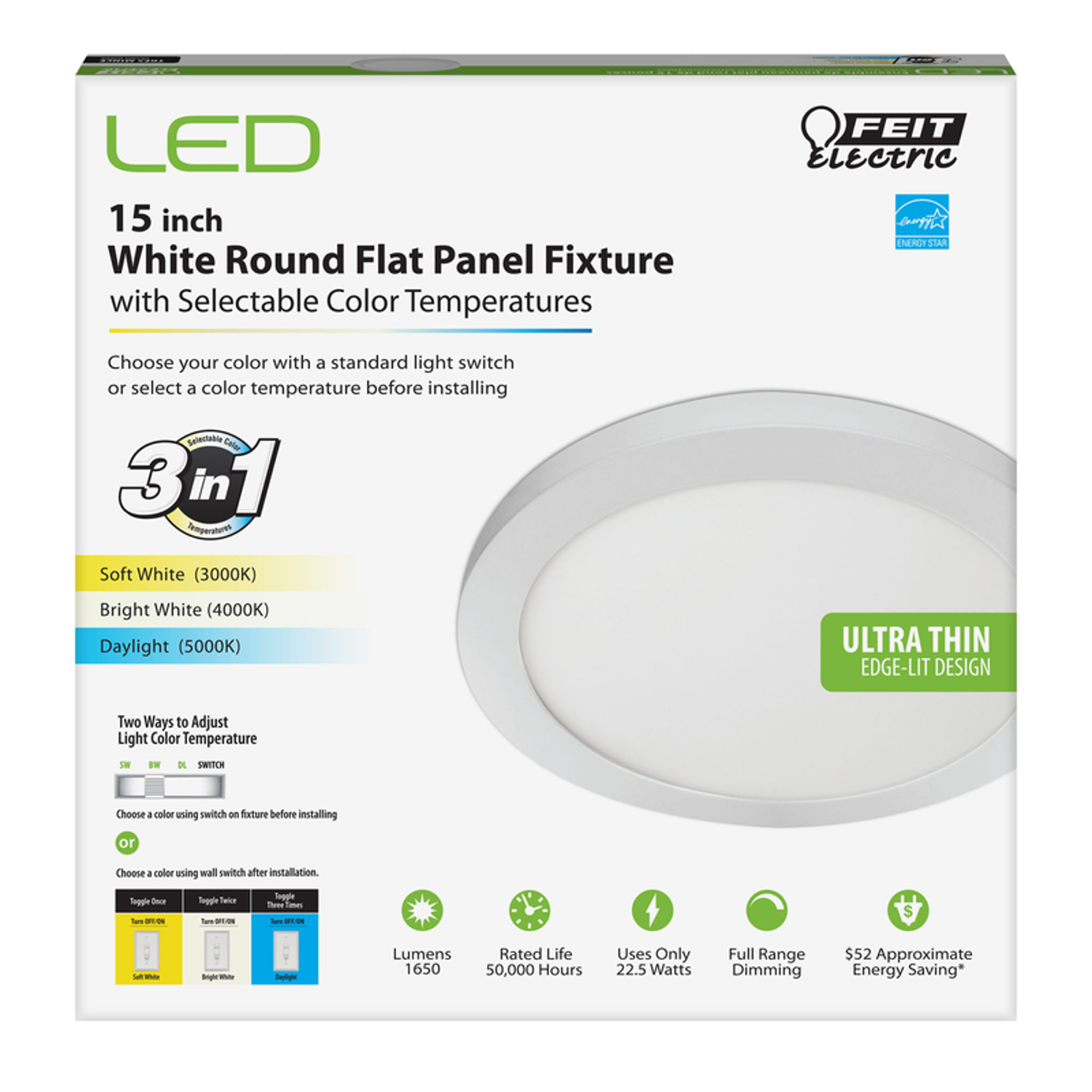 Feit Electric 1 in. H X 15 in. W X 15 in. L White LED Flat Panel Light Fixture