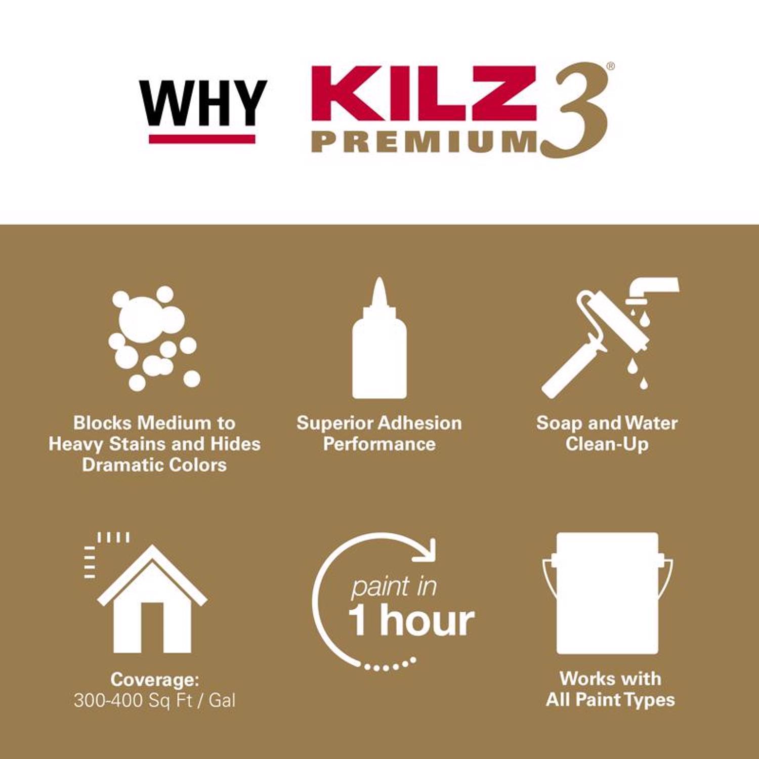 KILZ 3 Premium White Flat Water-Based Stain Blocking Primer 1 qt