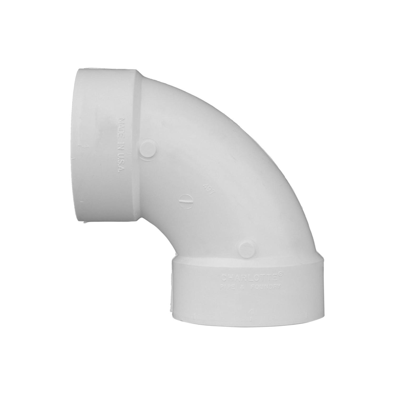 Charlotte Pipe Schedule 40 4 in. Hub X 4 in. D Hub PVC 90 Degree Elbow 1 pk