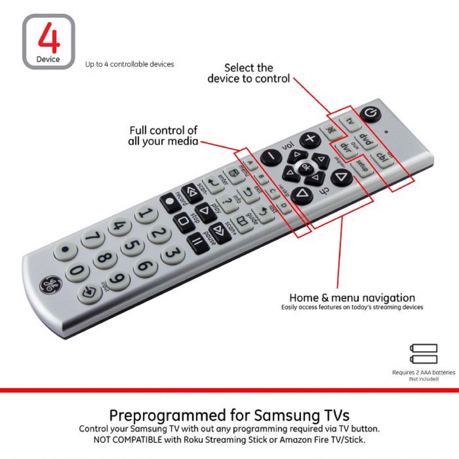 GE Programmable Universal Big Button Remote Control