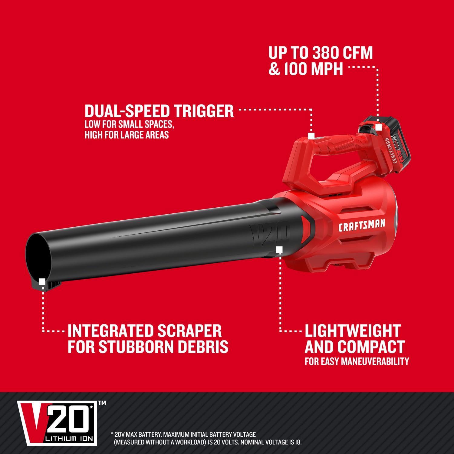 CRAFTSMAN V20 CMCBL700M1 100 mph 380 CFM Battery Handheld Blower Kit (Battery & Charger)