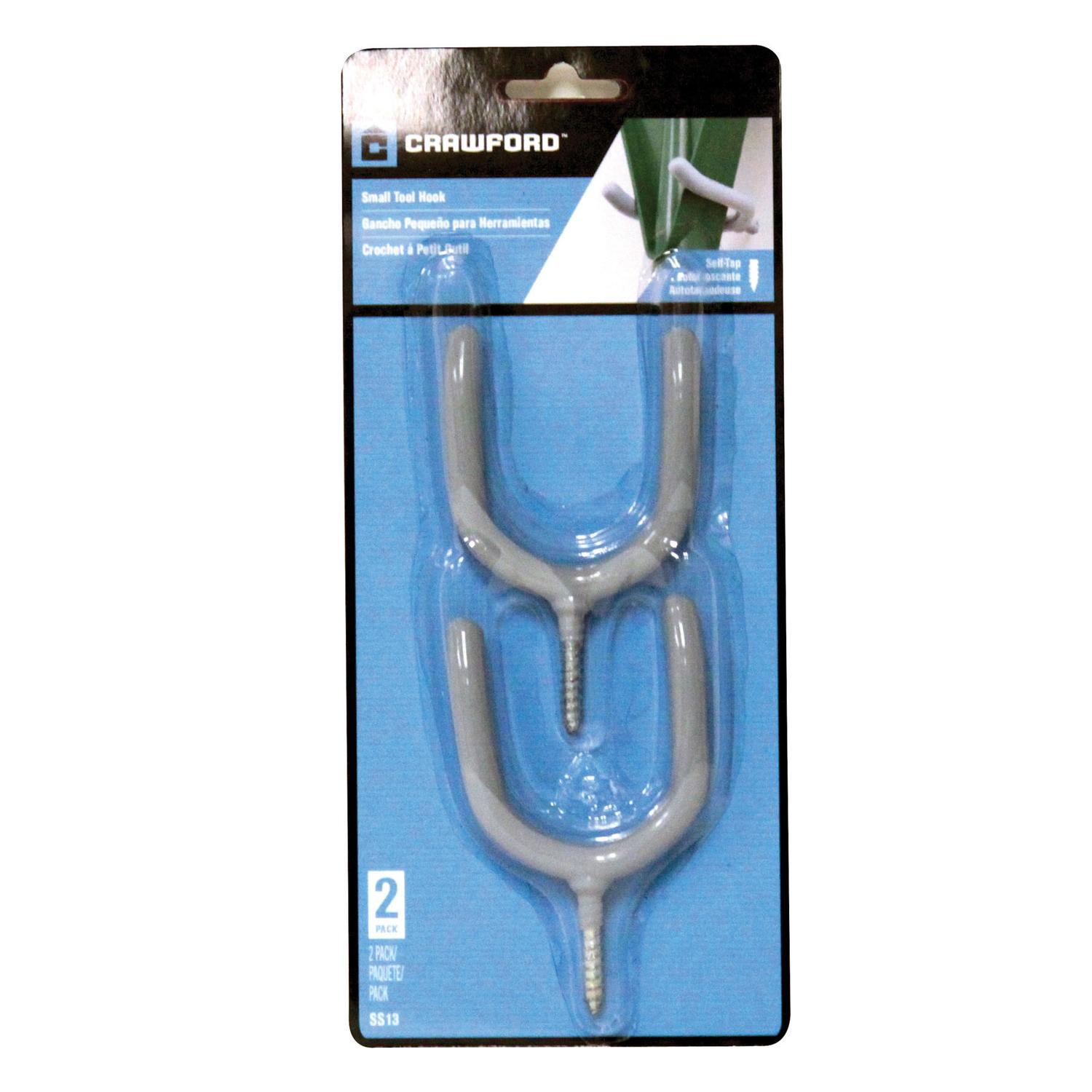 Crawford 4 in. L Vinyl Coated Gray Steel Medium Tool Hook Hook 15 lb. cap. 2 pk