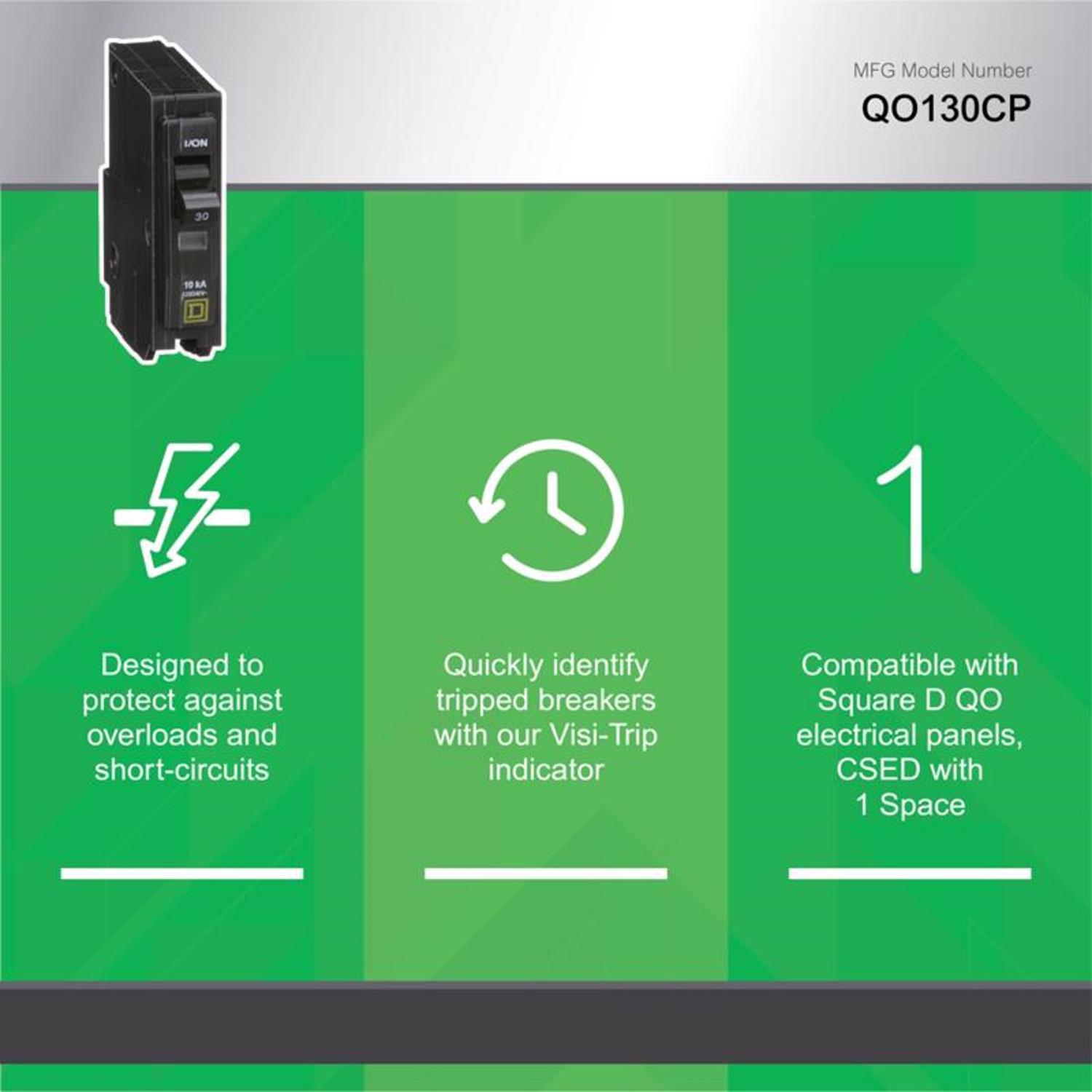 Square D QO 30 amps Plug In Single Pole Circuit Breaker