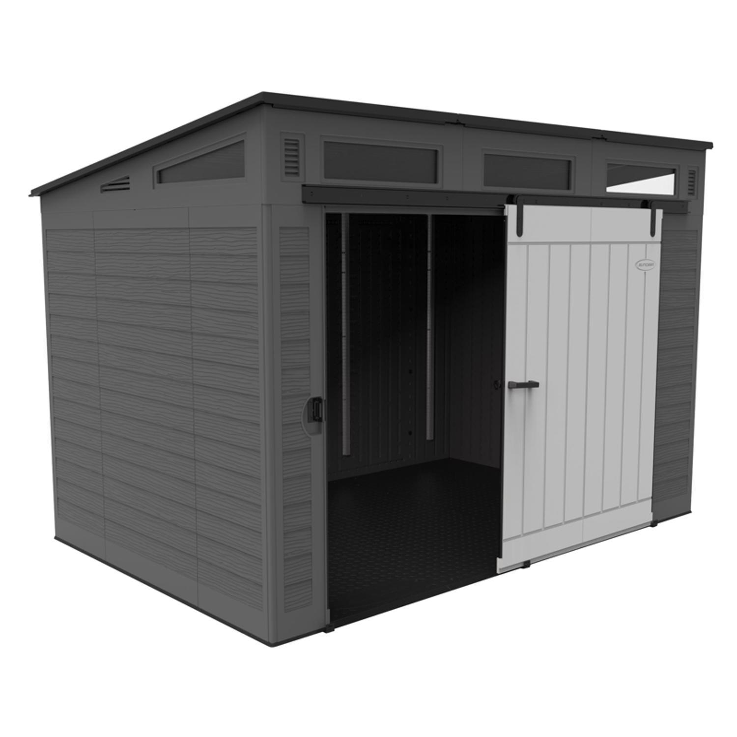 Suncast Modernist Barn Door 10 ft. x 7 ft. Resin Horizontal Barn Storage Shed with Floor Kit