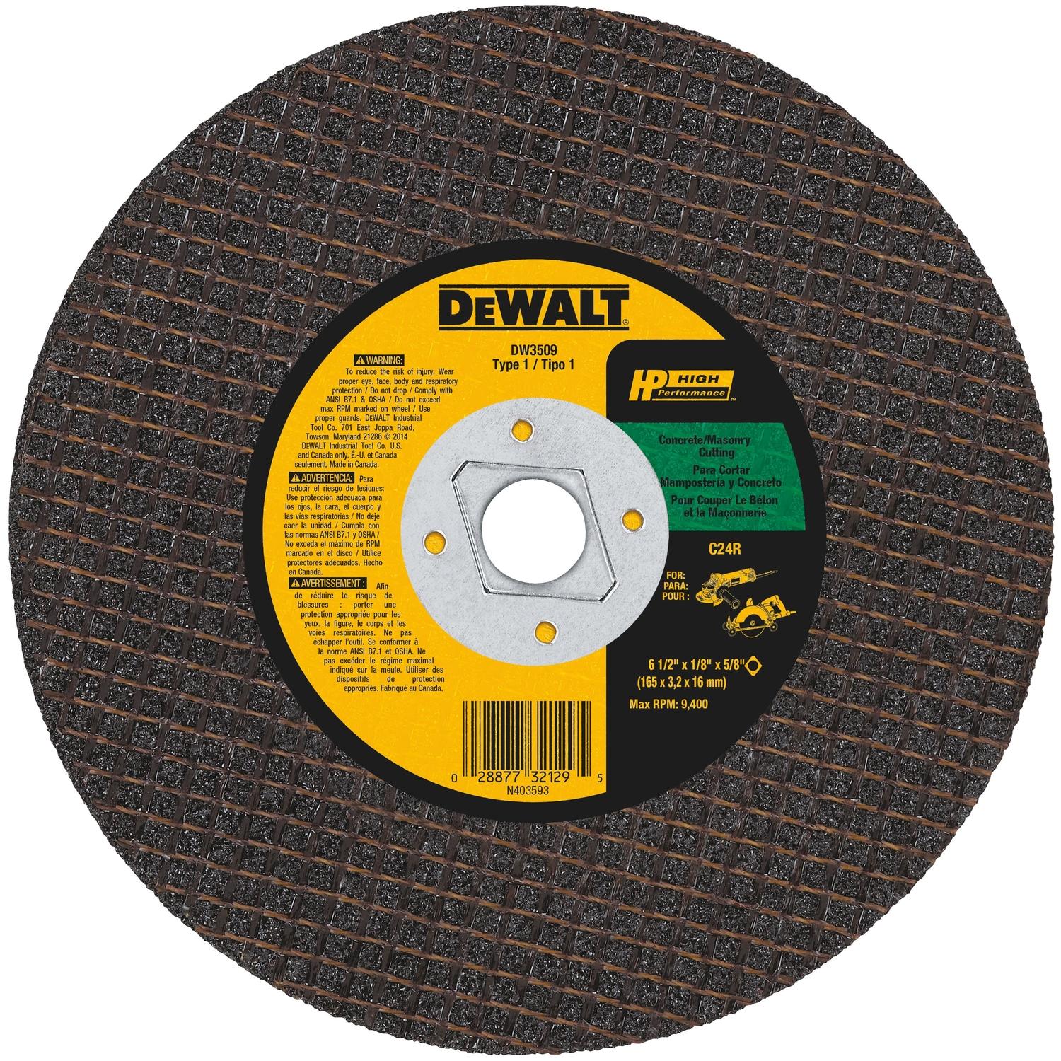 DeWalt High Performance 6-1/2 in. D X 5/8 in. X 1/8 in. thick Silicon Carbide Masonry Cutting Saw Bl