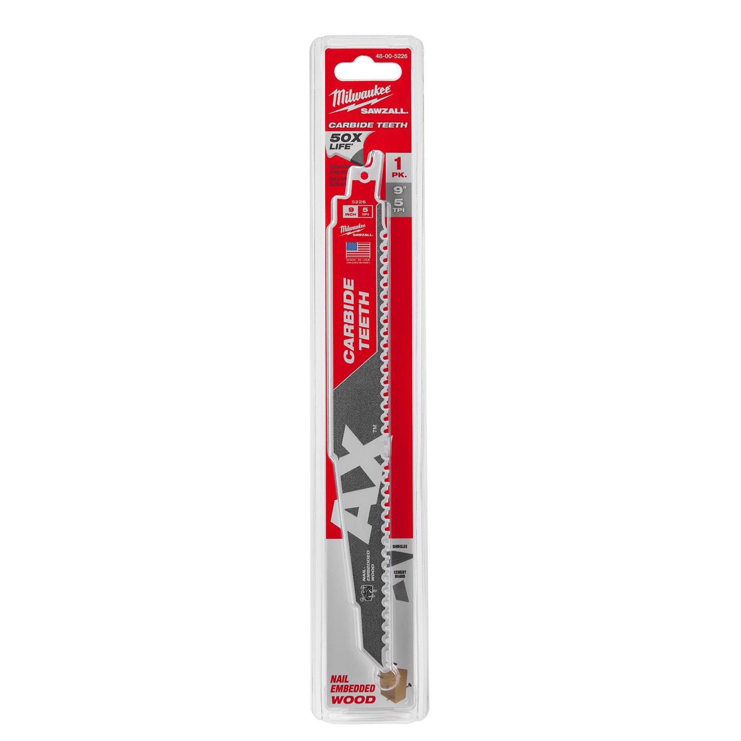 Milwaukee AX 9 in. Carbide Demolition Reciprocating Saw Blade 5 TPI 1 pk