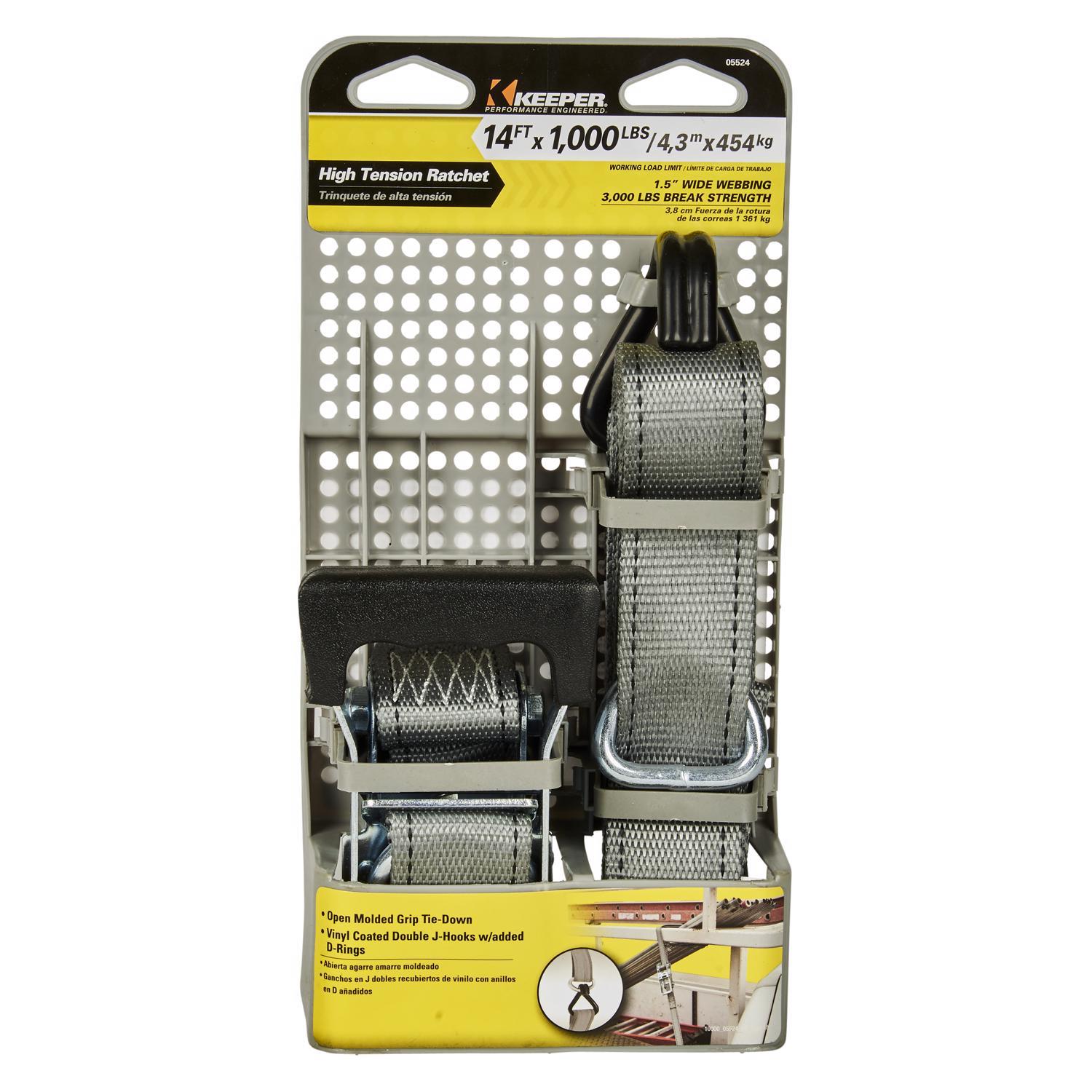 Keeper 1.5 in. W X 14 ft. L Gray Tie Down w/Ratchet 1000 lb 1 pk