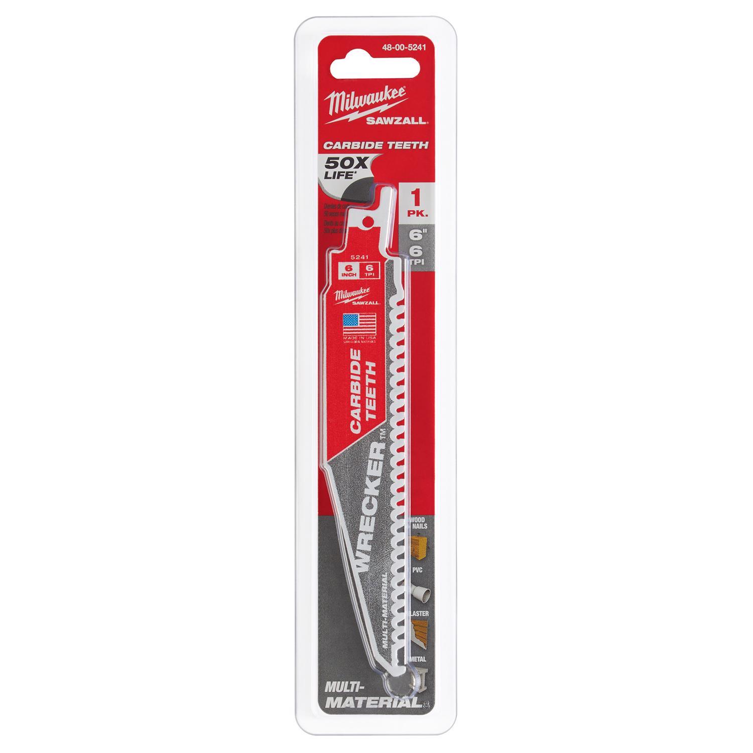 Milwaukee Wrecker Sawzall 6 in. Carbide Blade 6 TPI 1 blade