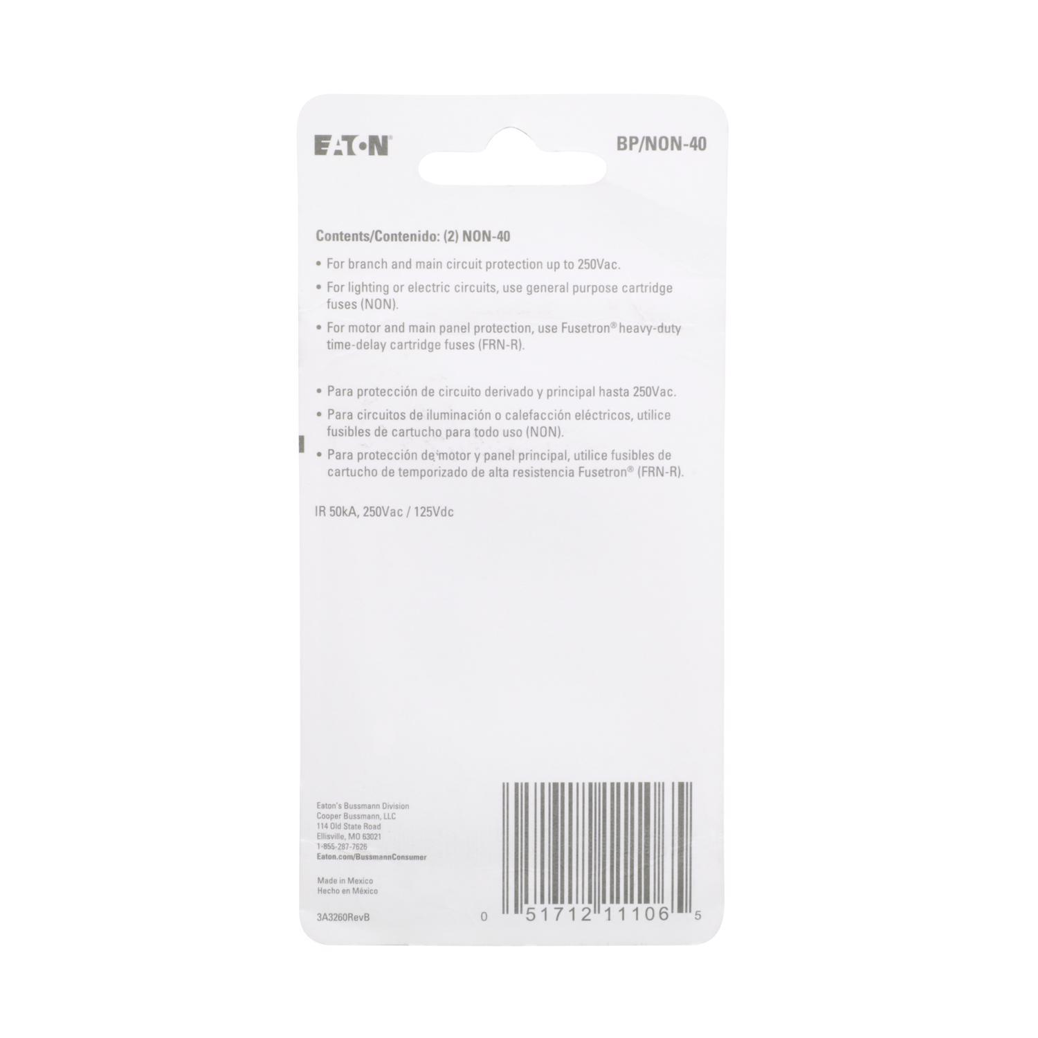 Bussmann 40 amps One Time Fuse 2 pk