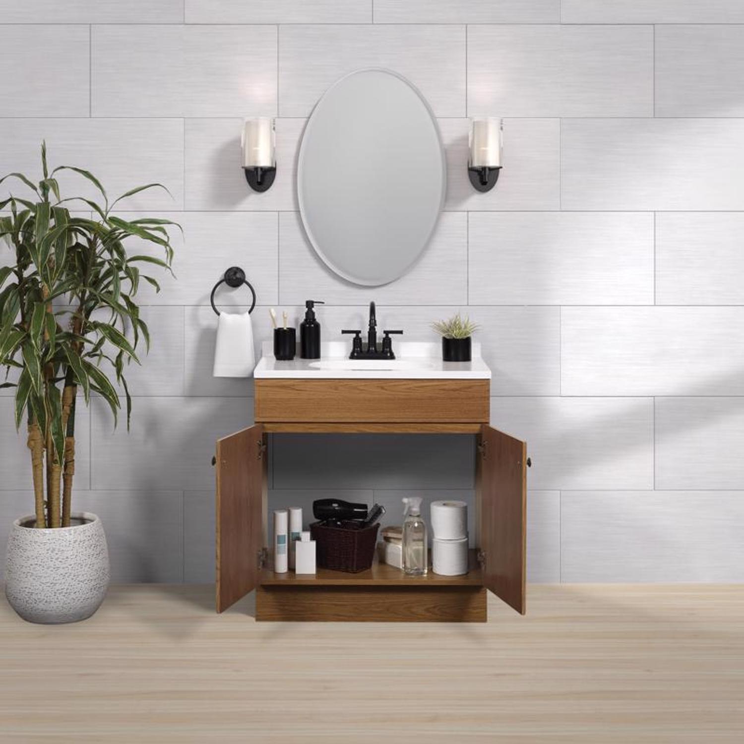 Zenna Home Single Oak Bathroom Vanity 30 in. W X 18 in. D X 35 in. H