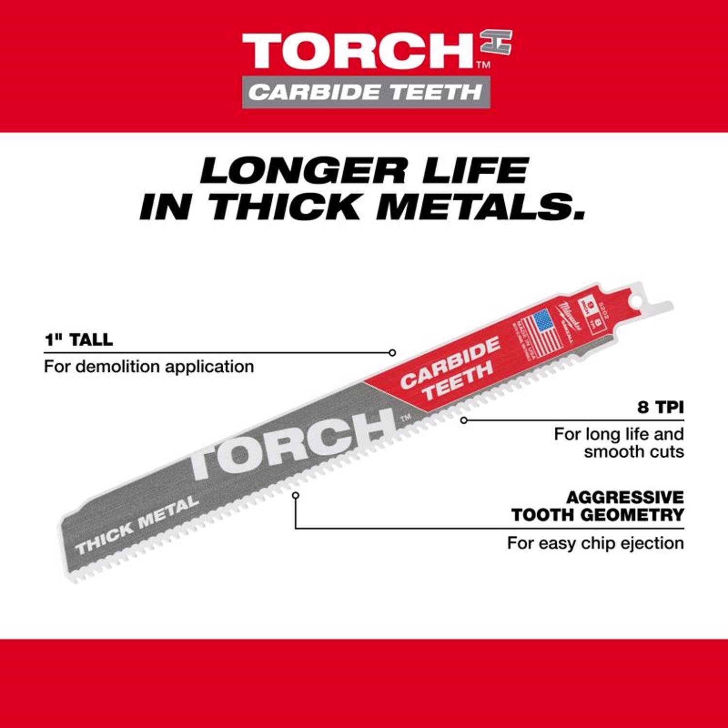 Milwaukee Torch 9 in. Carbide Thick Metal Reciprocating Saw Blade 8 TPI 1 pk