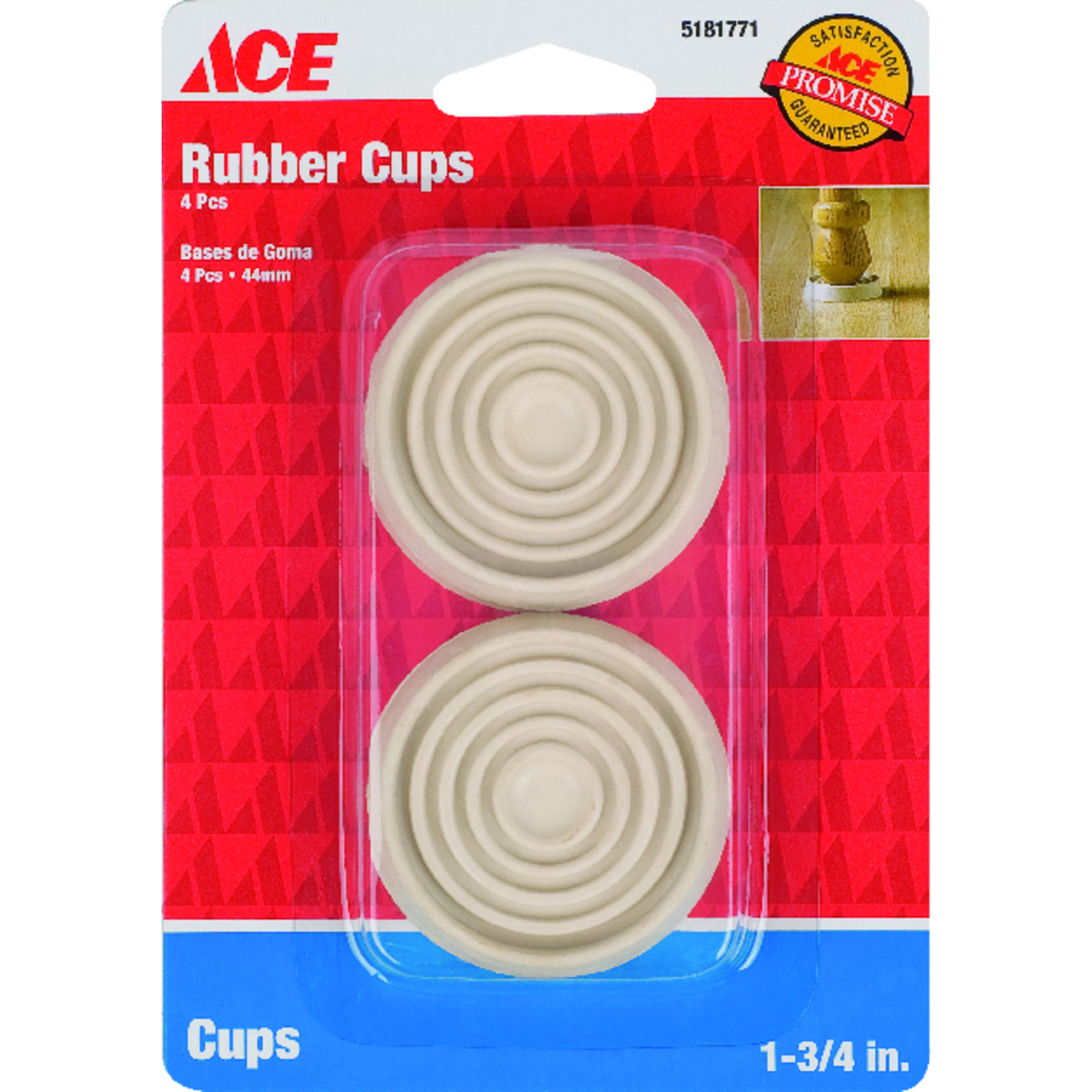 Ace Rubber Caster Cup White Round 1-3/4 in. W 4 pk