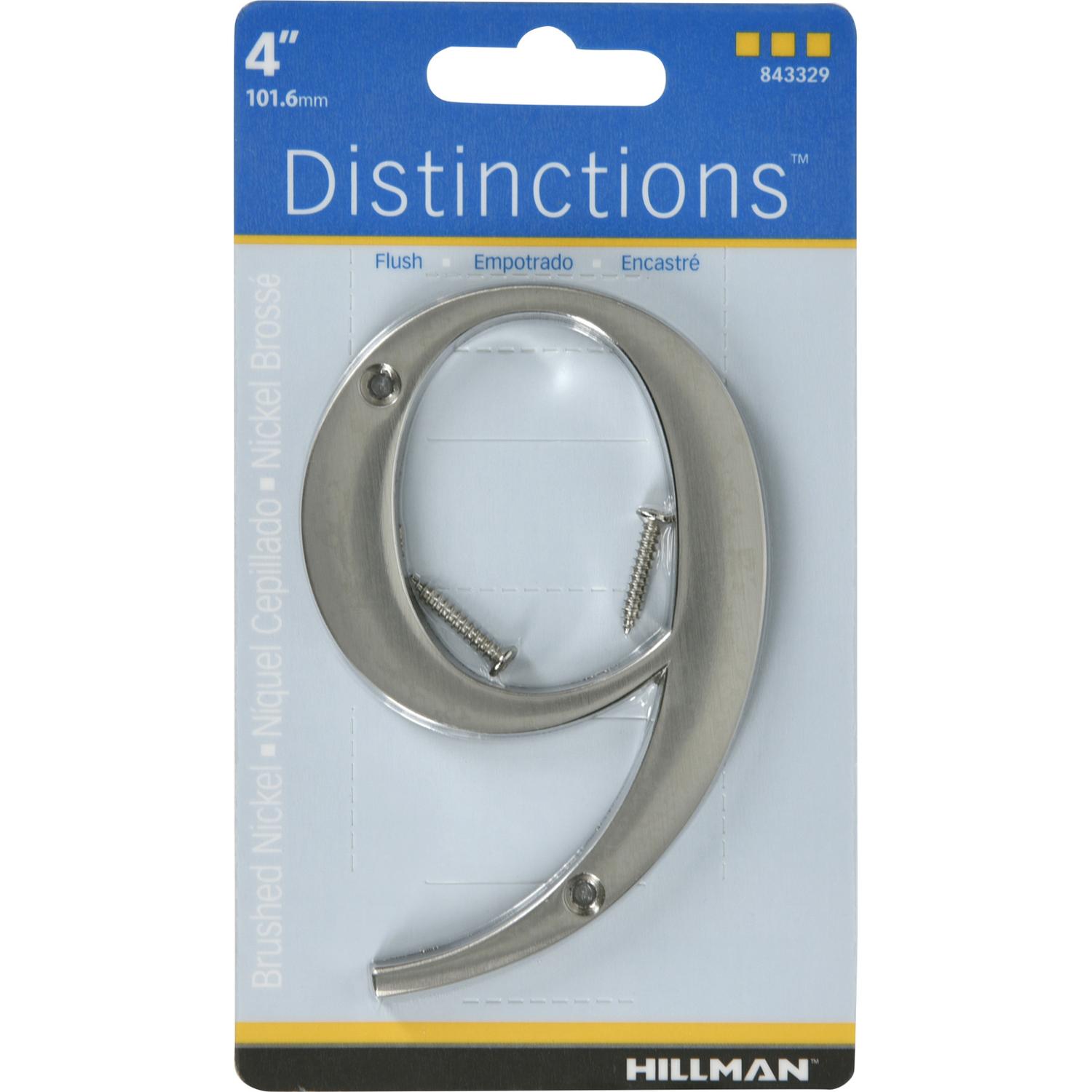HILLMAN Distinctions 4 in. Silver Zinc Die-Cast Screw-On Number 9 1 pc