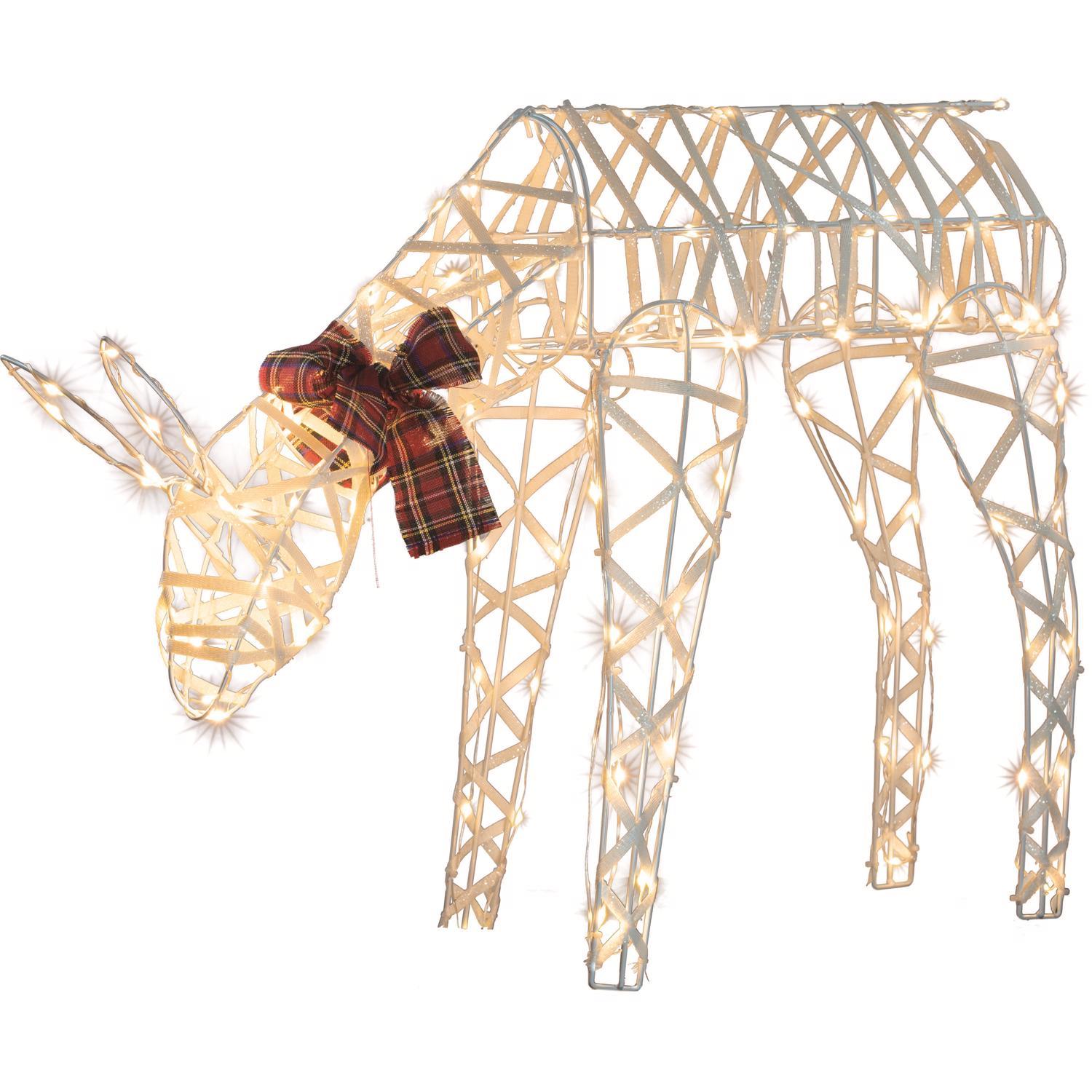 Sienna LED White 3D Wire Deer with Red Plaid Bow 2 ft. Yard Decor