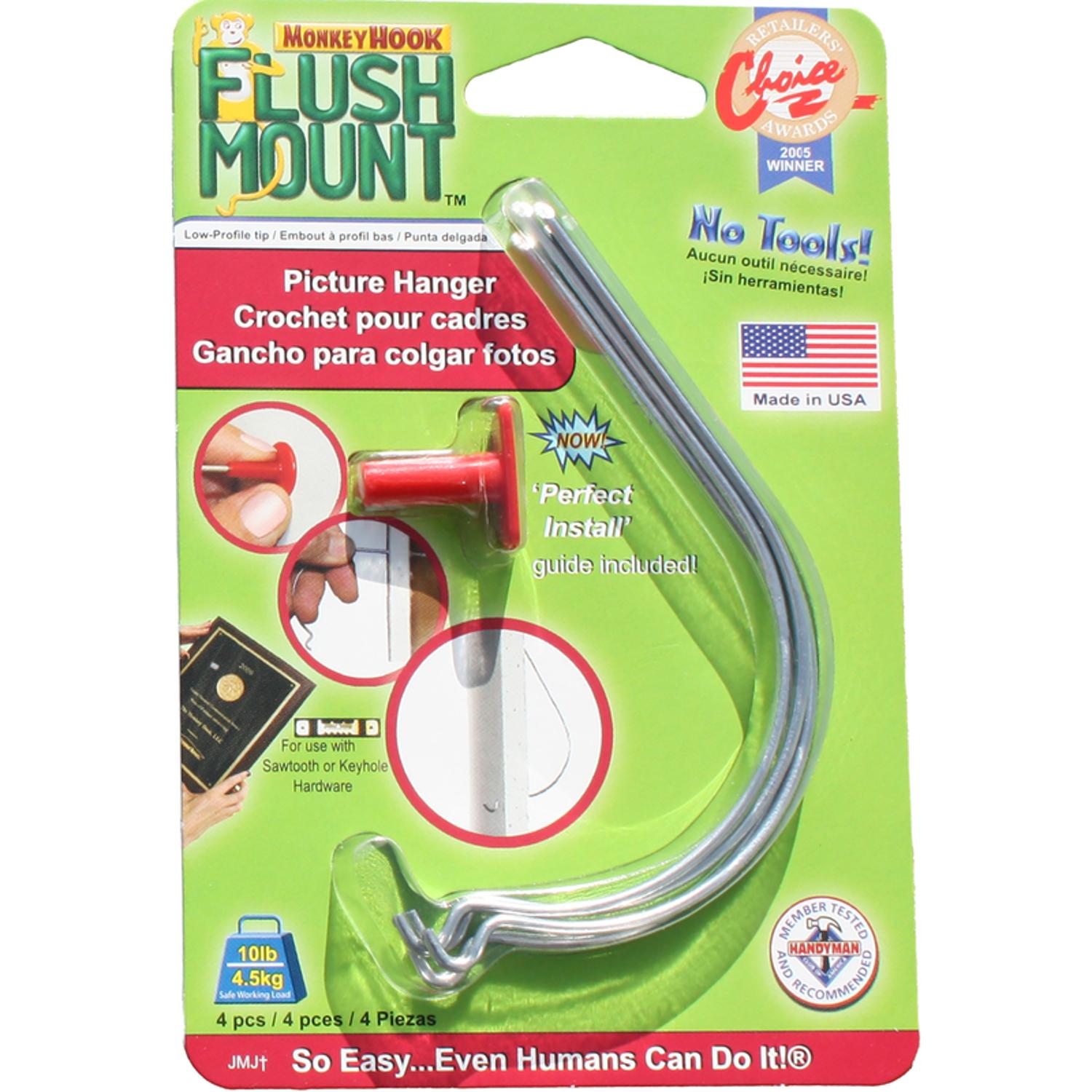 HILLMAN Flush-Mount Galvanized Silver Picture Hanger 10 lb 4 pk