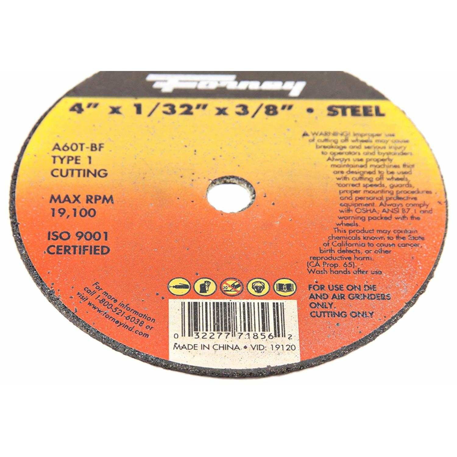 Forney 4 in. D X 3/8 in. X 1/32 in. thick Aluminum Oxide Metal Cut-Off Wheel 1 pc