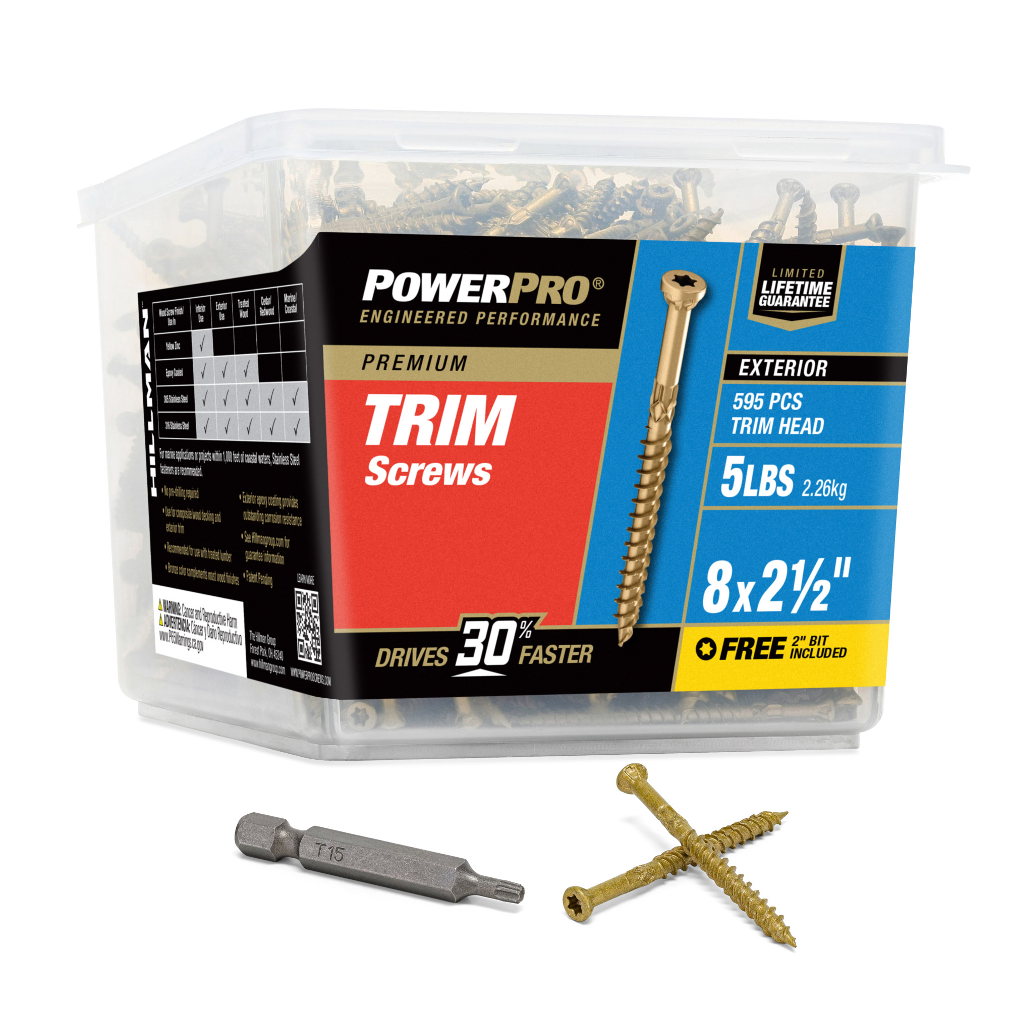 Power Pro&reg; Premium Bronze Exterior Trim Screws (#8 x 2-1/2 in.) - 595 pc