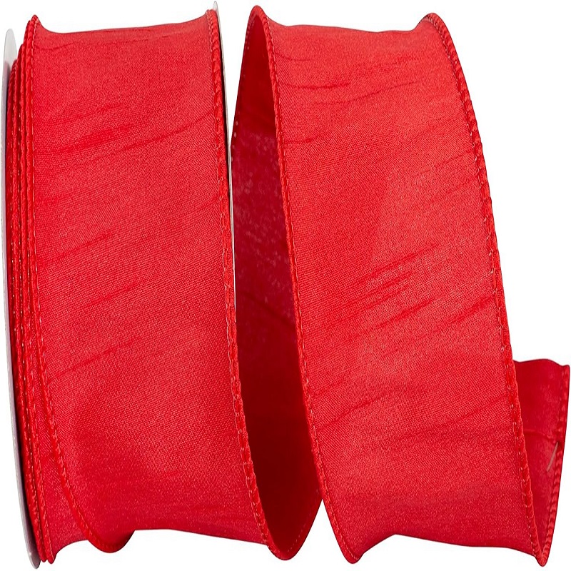 Reliant Ribbon Dupioni Supreme Wired Edge Ribbon, 2-1/2 in. X 10 Yards, Red