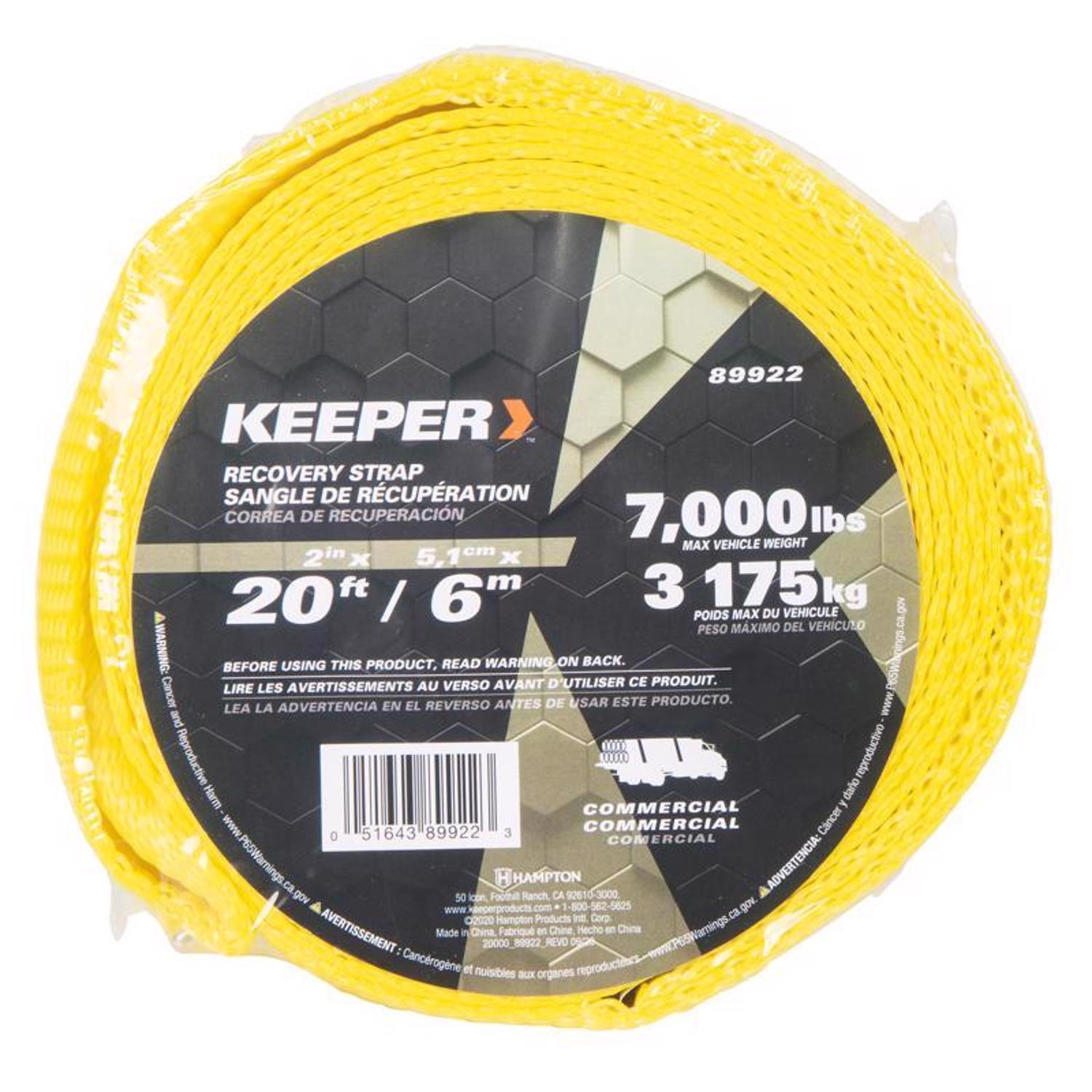 Keeper 2 in. W X 20 ft. L Yellow Vehicle Recovery Strap 7000 lb 1 pk