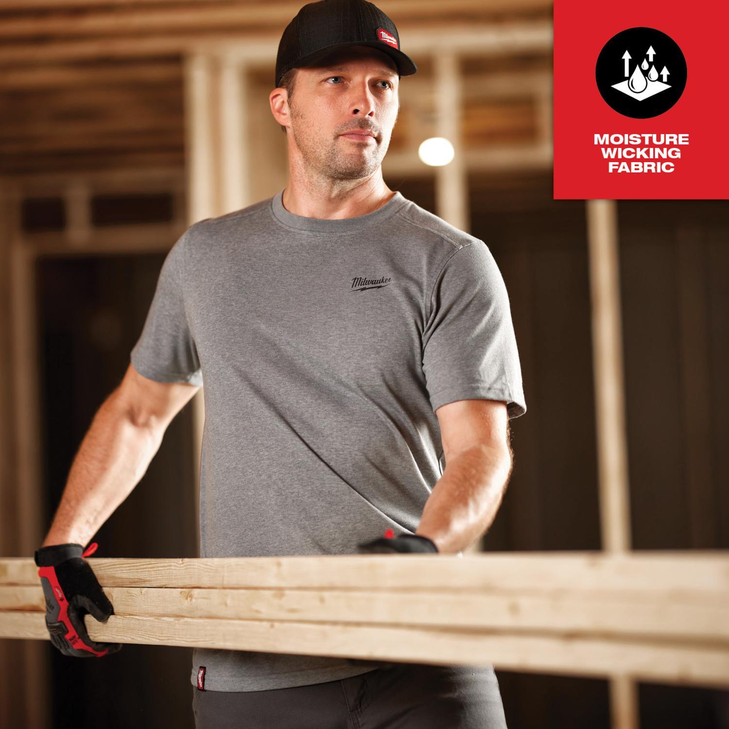 Milwaukee M Short Sleeve Men's Crew Neck Blue Hybrid Work Tee Shirt