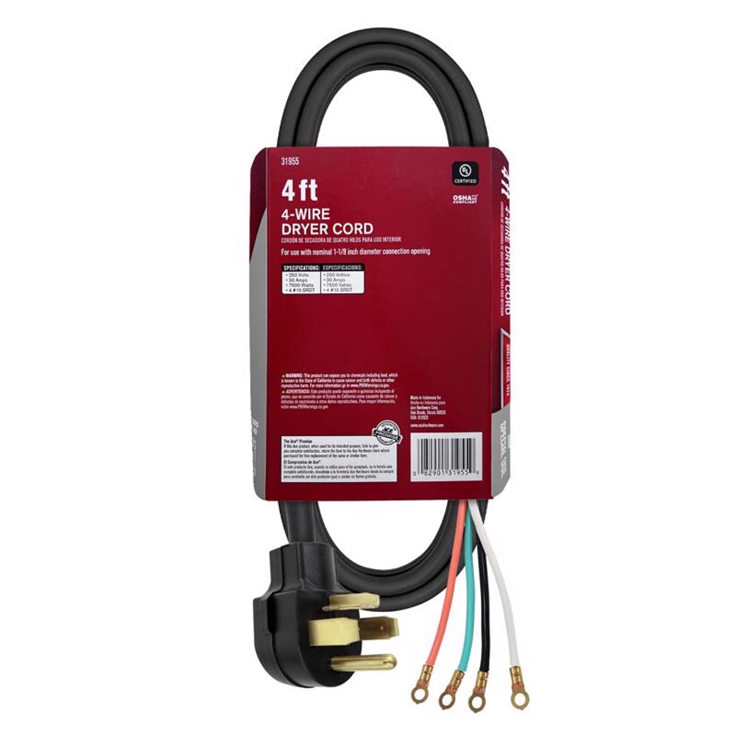 Ace 10/4 SRDT 125/250 V 4 ft. L Dryer Cord 4 Wire