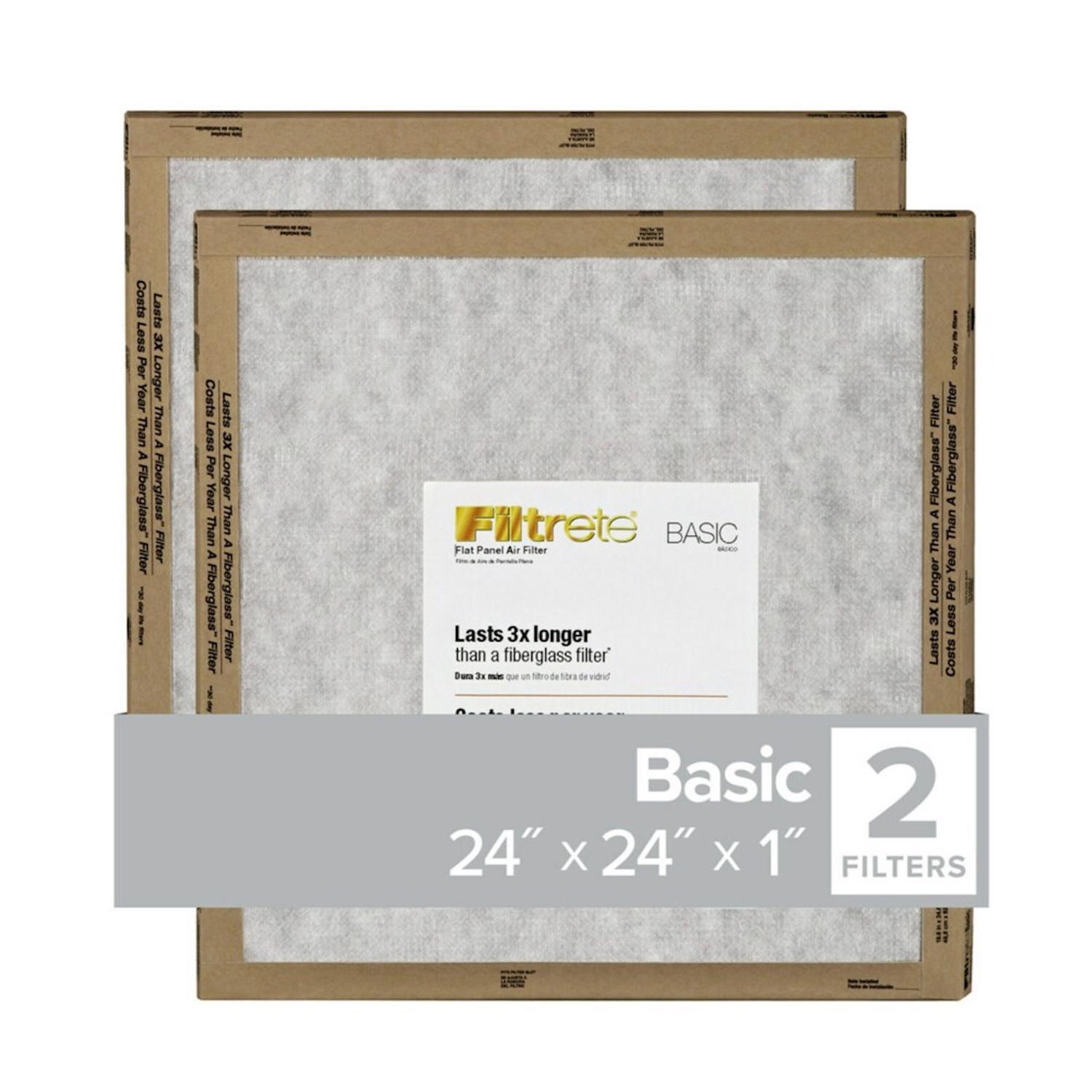 Filtrete 24 in. W X 24 in. H X 1 in. Synthetic 2 MERV Flat Panel Filter 2 pk